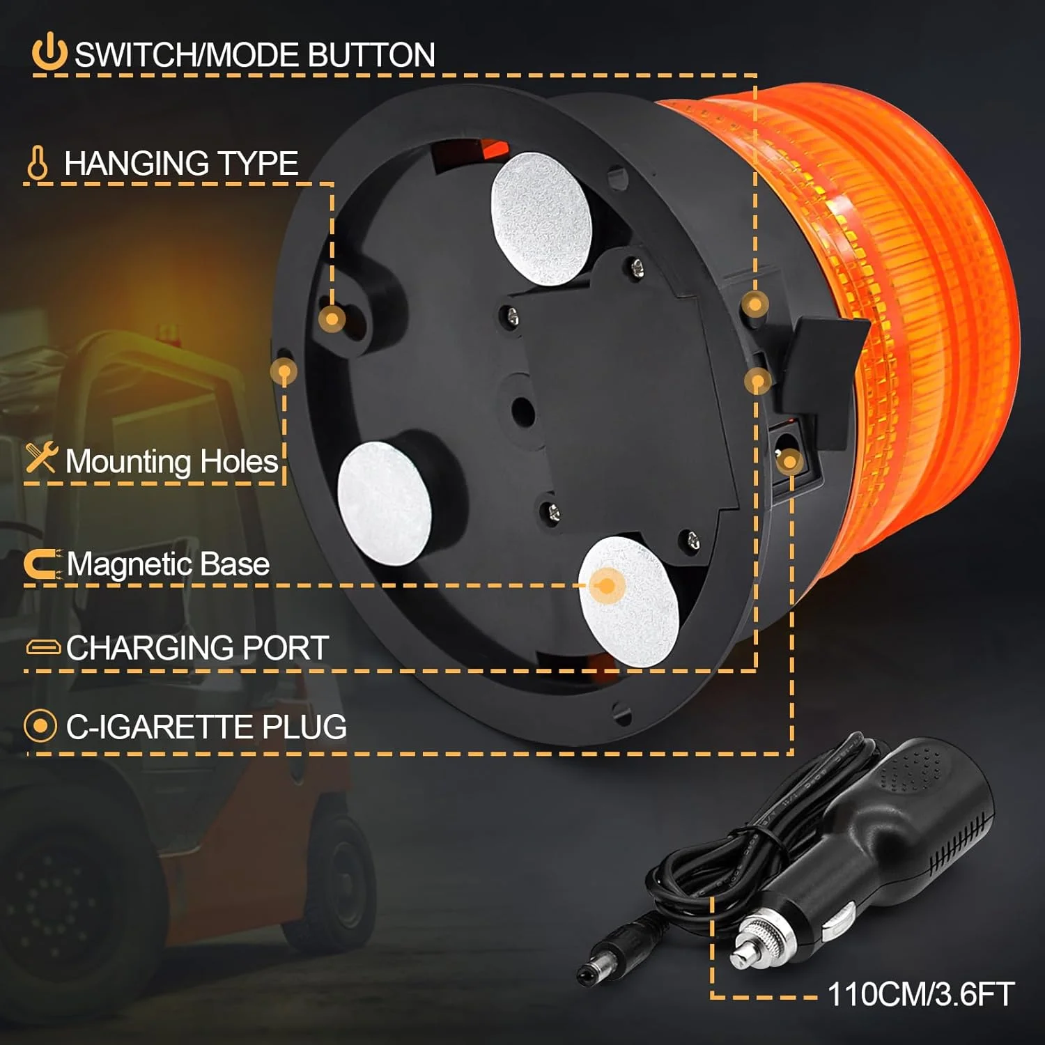 چراغ هشدار بی‌سیم دینفو، چراغ چشمک‌زن LED کهربایی، چراغ‌های ایمنی هشدار چشمک‌زن اضطراری برای خودروهای ساختمانی، برف‌روب، کامیون‌های بکسل، خودروهای پستی، قابل شارژ و مغناطیسی