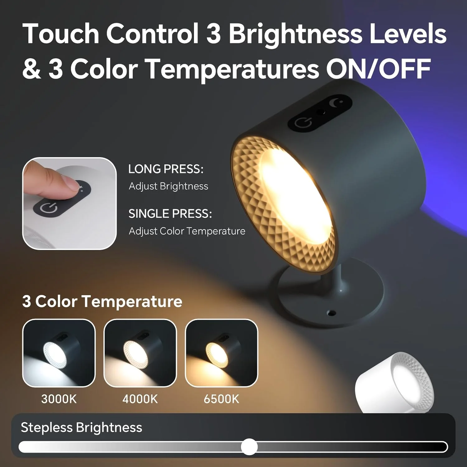 چراغ دیواری بی سیم Baytion، چراغ دیواری قابل شارژ با 3 رنگ و نورپردازی دیواری RGB قابل تنظیم، چراغ مطالعه بی سیم با چراغ دیواری چرخشی 360 درجه برای کنار تخت، راه پله، گالری (سفید) چراغ دیواری بی سیم Baytion، چراغ دیواری قابل شارژ با 3 رنگ و نورپردازی دیواری RGB قابل تنظیم، چراغ مطالعه بی سیم با چراغ دیواری چرخشی 360 درجه برای کنار تخت، راه پله، گالری (سفید)