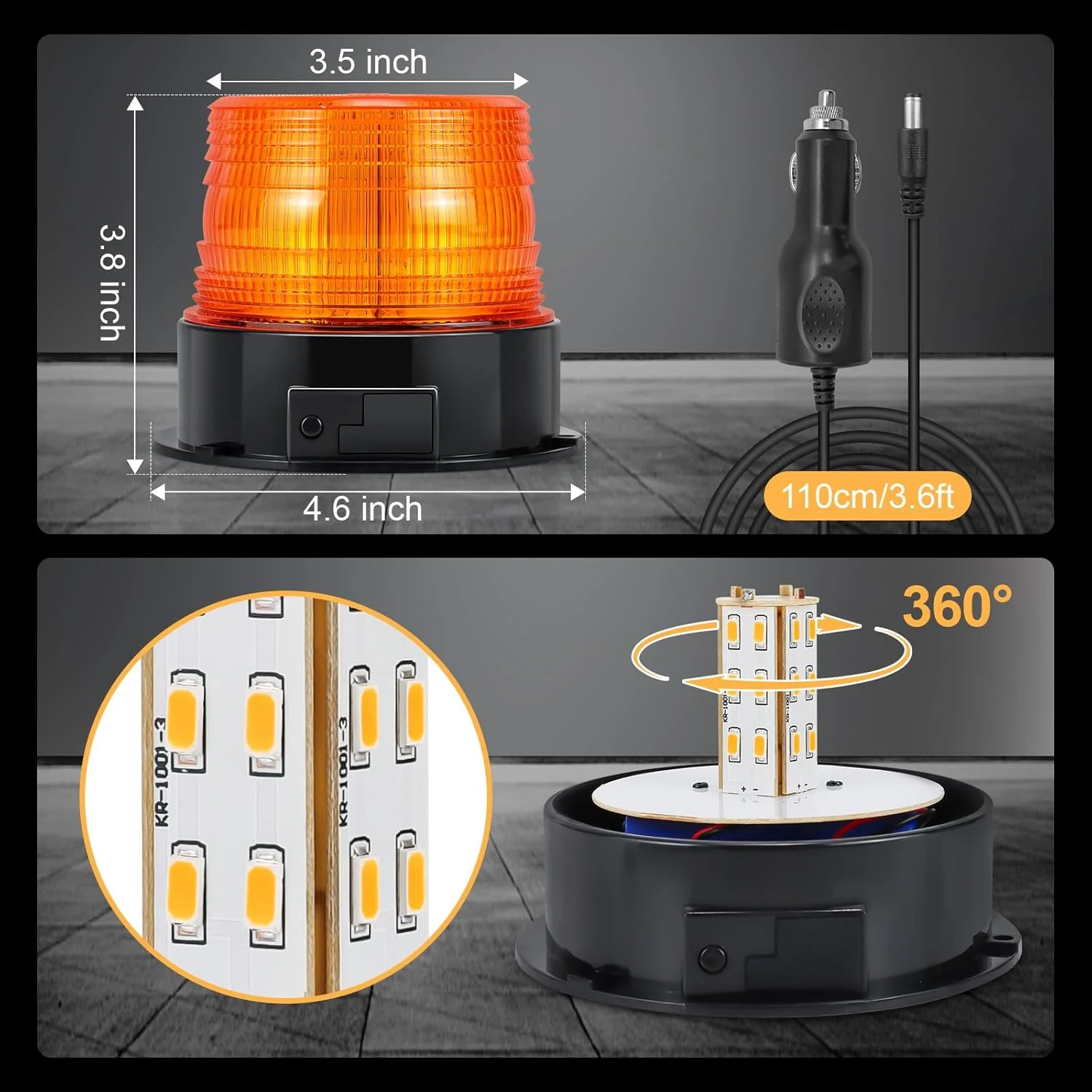 چراغ هشدار بی‌سیم دینفو، چراغ چشمک‌زن LED کهربایی، چراغ‌های ایمنی هشدار چشمک‌زن اضطراری برای خودروهای ساختمانی، برف‌روب، کامیون‌های بکسل، خودروهای پستی، قابل شارژ و مغناطیسی