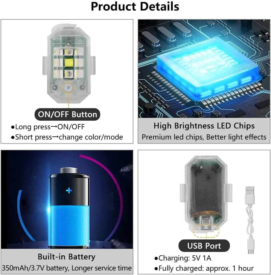 چراغ های استروب ضد برخورد LED، کنترل از راه دور بی سیم 7 رنگ شارژ USB LED، چراغ های استروب پهپاد، برای رانندگی در شب، ماشین سواری، موتور سیکلت، اسکوتر، چراغ فلاش هشدار اضطراری (4 عدد) چراغ های استروب ضد برخورد LED، کنترل از راه دور بی سیم 7 رنگ شارژ USB LED، چراغ های استروب پهپاد، برای رانندگی در شب، ماشین سواری، موتور سیکلت، اسکوتر، چراغ فلاش هشدار اضطراری (4 عدد)