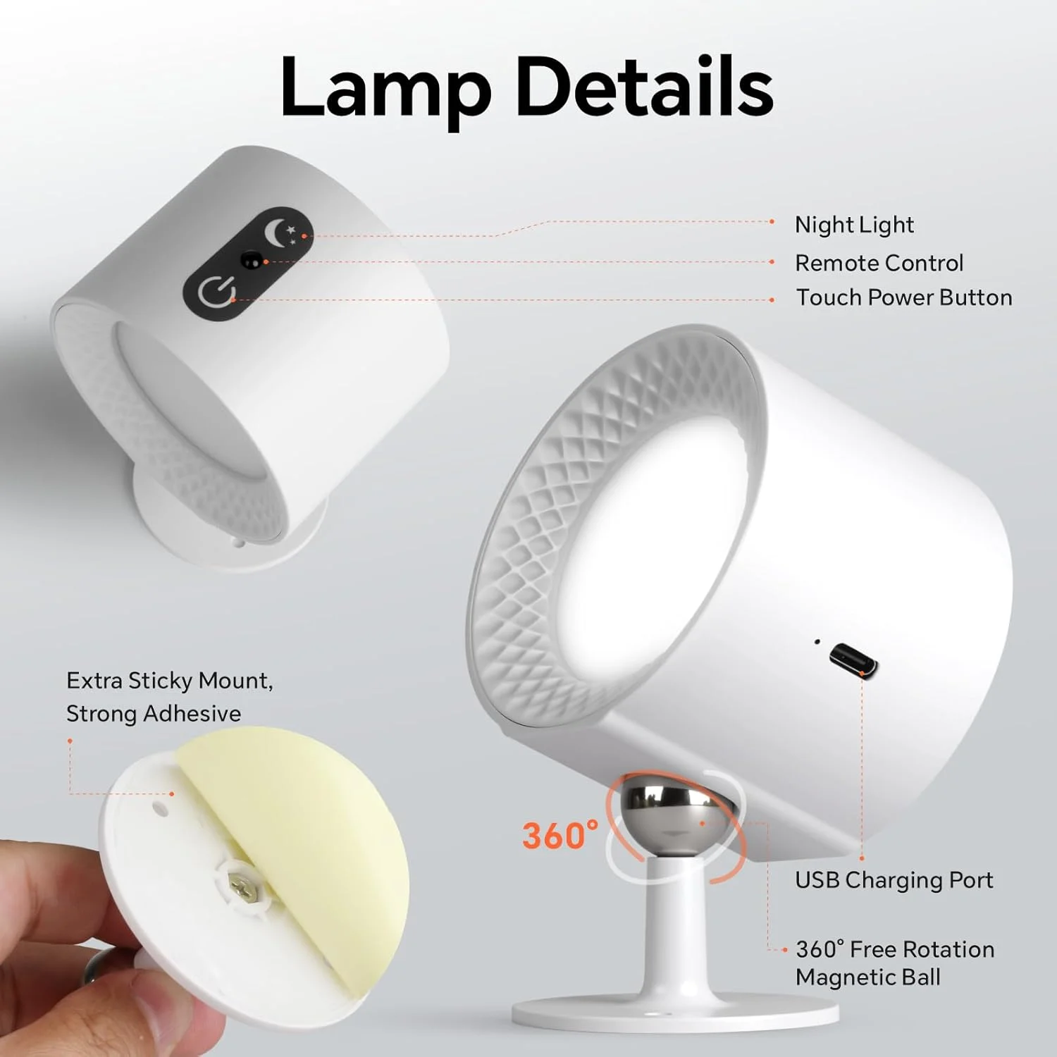 چراغ دیواری بی سیم Baytion، چراغ دیواری قابل شارژ با 3 رنگ و نورپردازی دیواری RGB قابل تنظیم، چراغ مطالعه بی سیم با چراغ دیواری چرخشی 360 درجه برای کنار تخت، راه پله، گالری (سفید) چراغ دیواری بی سیم Baytion، چراغ دیواری قابل شارژ با 3 رنگ و نورپردازی دیواری RGB قابل تنظیم، چراغ مطالعه بی سیم با چراغ دیواری چرخشی 360 درجه برای کنار تخت، راه پله، گالری (سفید)