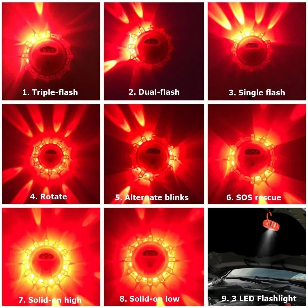 چراغ های خطر LED قابل شارژ USB اکوآنجل - چراغ های اضطراری کنار جاده ای - چراغ دیسکی چشمک زن ایمنی خودرو با پایه مغناطیسی برای وسایل نقلیه و قایق | بسته 3 عددی چراغ دیسکی