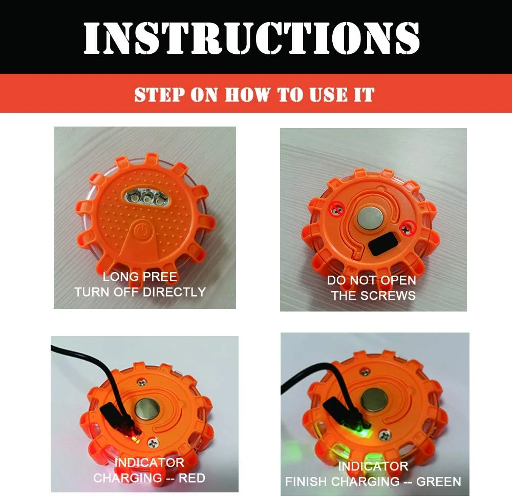 چراغ های خطر LED قابل شارژ USB اکوآنجل - چراغ های اضطراری کنار جاده ای - چراغ دیسکی چشمک زن ایمنی خودرو با پایه مغناطیسی برای وسایل نقلیه و قایق | بسته 3 عددی چراغ دیسکی