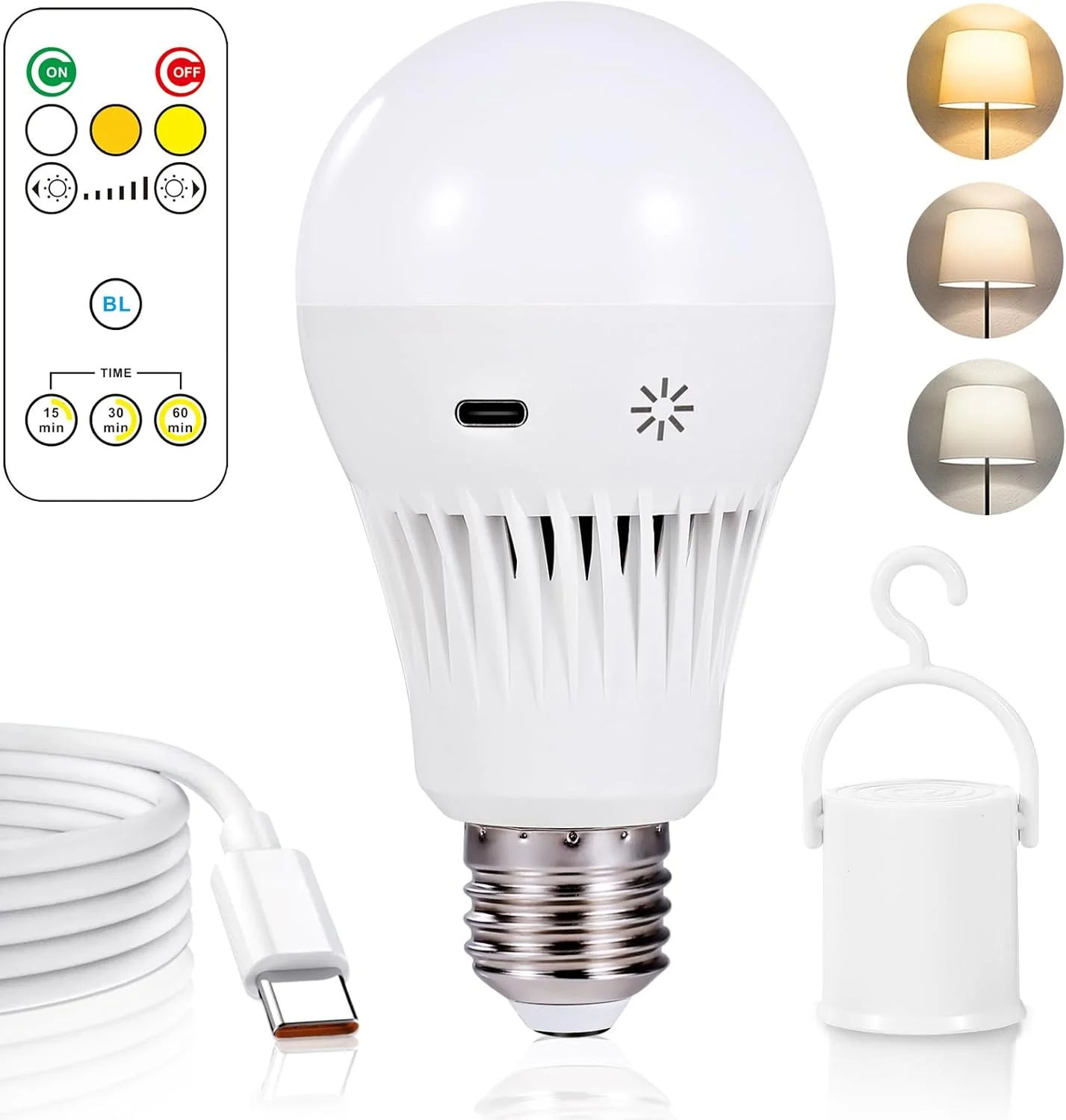 لامپ شارژی ZDOZITZ با 3 دمای رنگ، برای قطع برق خانگی، روشنایی اضطراری مطالعه، کمپینگ، فعالیت های فضای باز، باتری 2600 میلی آمپر ساعتی، دیمر دار، کنترل از راه دور