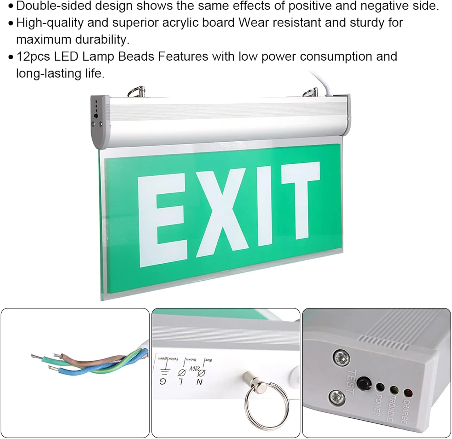 چراغ خروج اضطراری LED Zudoo با نور اضطراری، 3 وات 12 LED حروف سبز، طراحی دو طرفه، باتری 800MA، چراغ های علامت خروج اضطراری برای رستوران، هتل ها چراغ خروج اضطراری LED Zudoo با نور اضطراری، 3 وات 12 LED حروف سبز، طراحی دو طرفه، باتری 800MA، چراغ های علامت خروج اضطراری برای رستوران، هتل ها