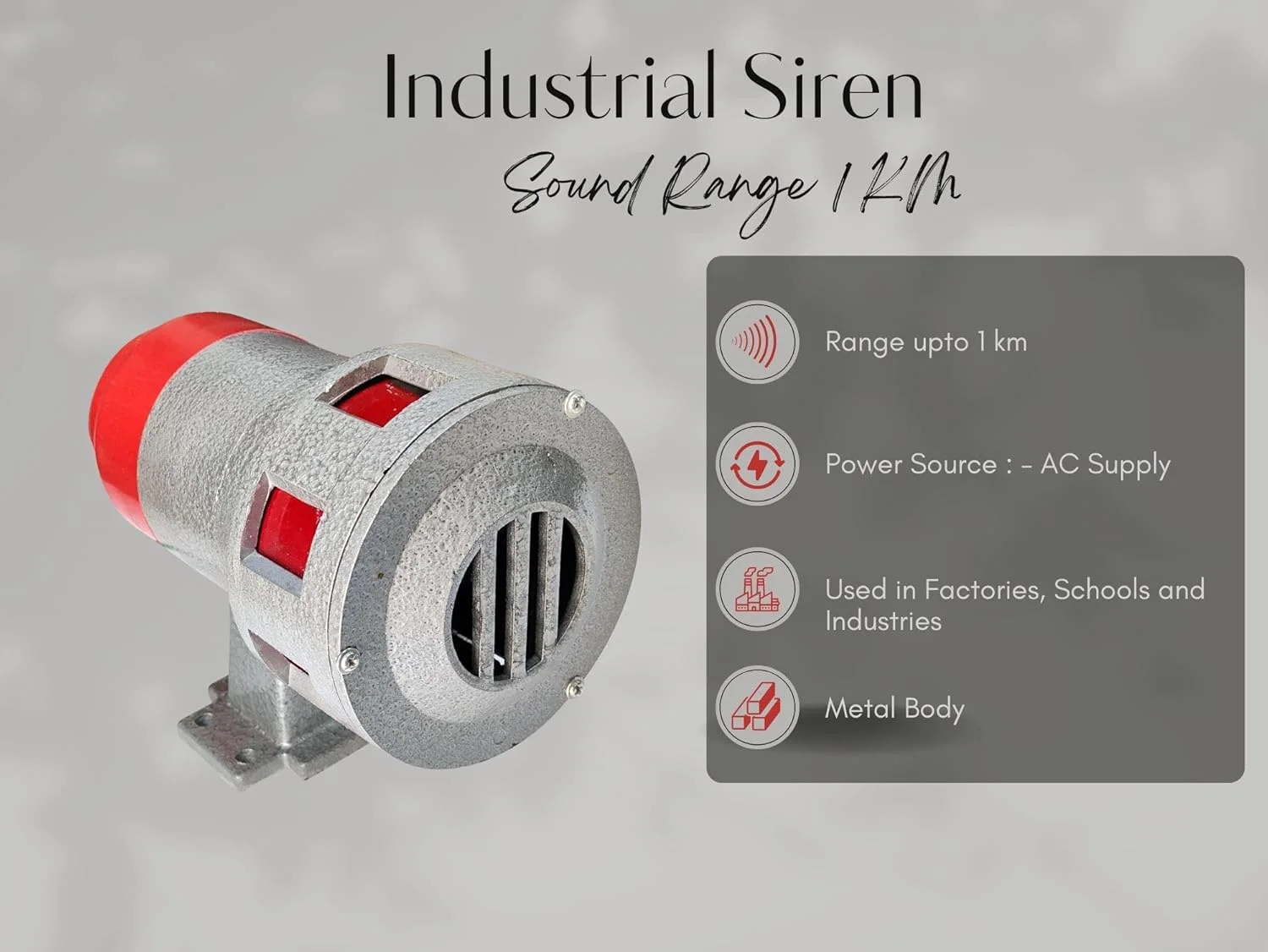 آژیر صنعتی دهمی، محدوده صدای آلارم آتش سوزی 1 کیلومتر - (فلزی، خاکستری) آژیر صنعتی دهمی، محدوده صدای آلارم آتش سوزی 1 کیلومتر - (فلزی، خاکستری)
