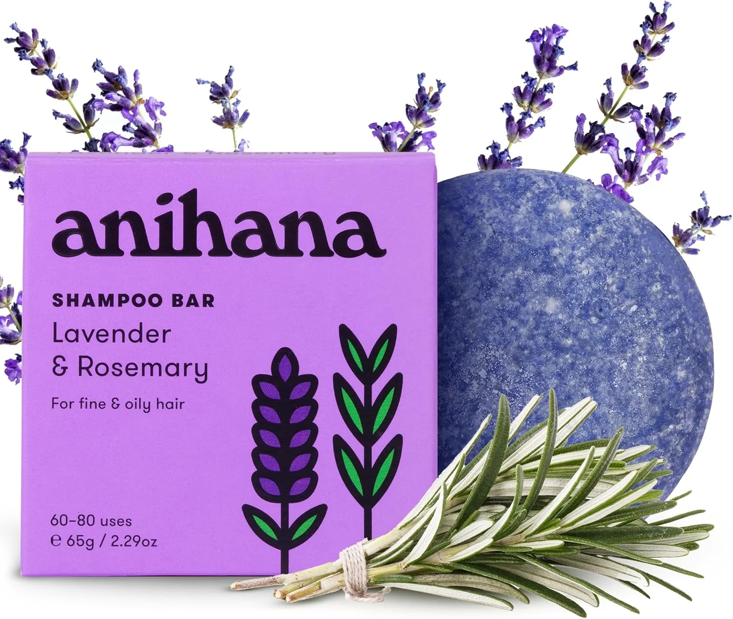 شامپو بار آنیهانا | اسطوخودوس و رزماری - شامپو بار مغذی برای موهای نازک و چرب - 65 گرم شامپو بار آنیهانا | اسطوخودوس و رزماری - شامپو بار مغذی برای موهای نازک و چرب - 65 گرم