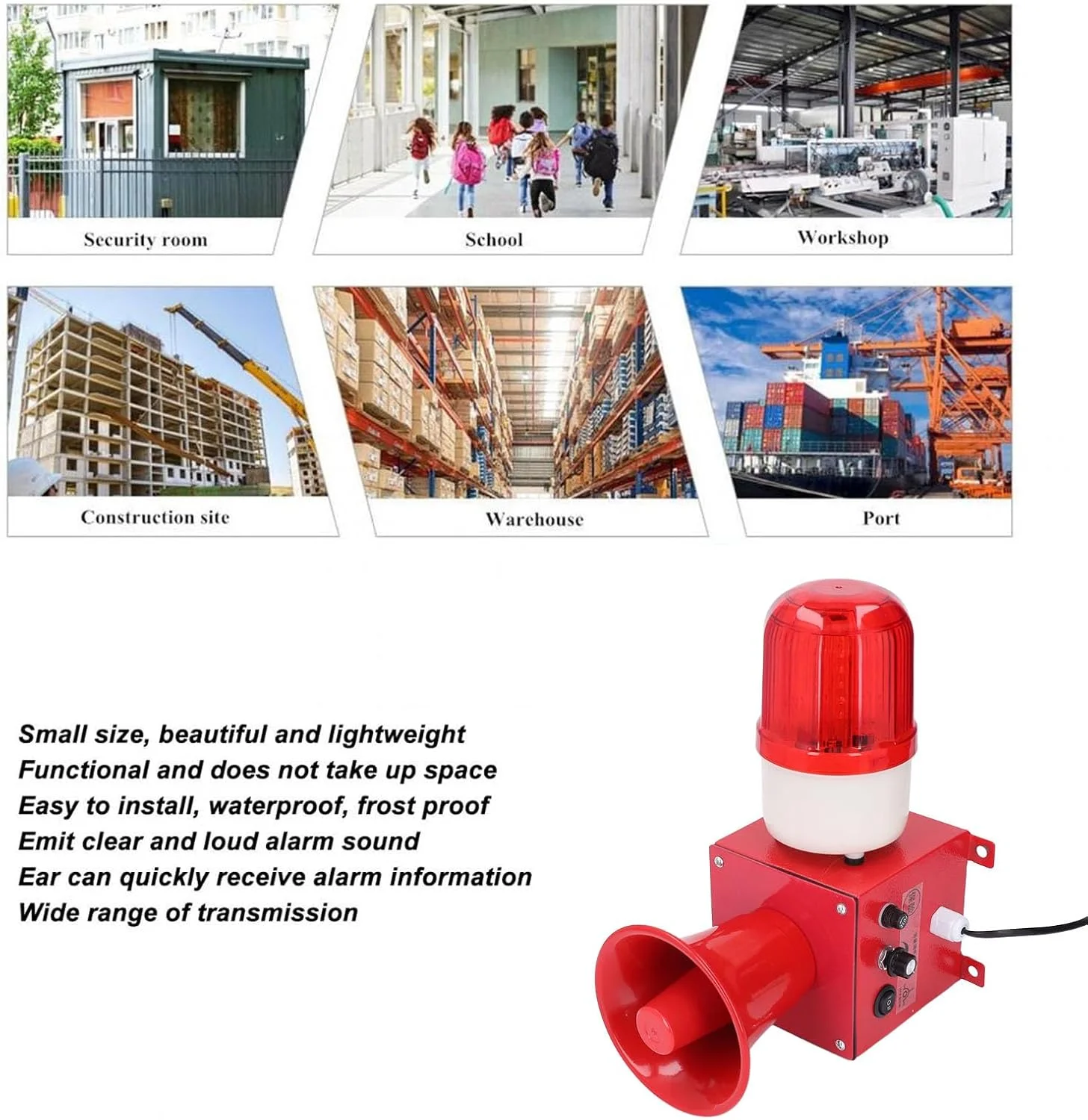 آژیر صنعتی Luocute، چراغ چشمک زن آژیر، 50-60 هرتز 115db سیستم هشدار ایمنی در فضای باز، بوق LED ضد آب اضطراری داخلی با قدرت بالا آژیر صنعتی Luocute، چراغ چشمک زن آژیر، 50-60 هرتز 115db سیستم هشدار ایمنی در فضای باز، بوق LED ضد آب اضطراری داخلی با قدرت بالا