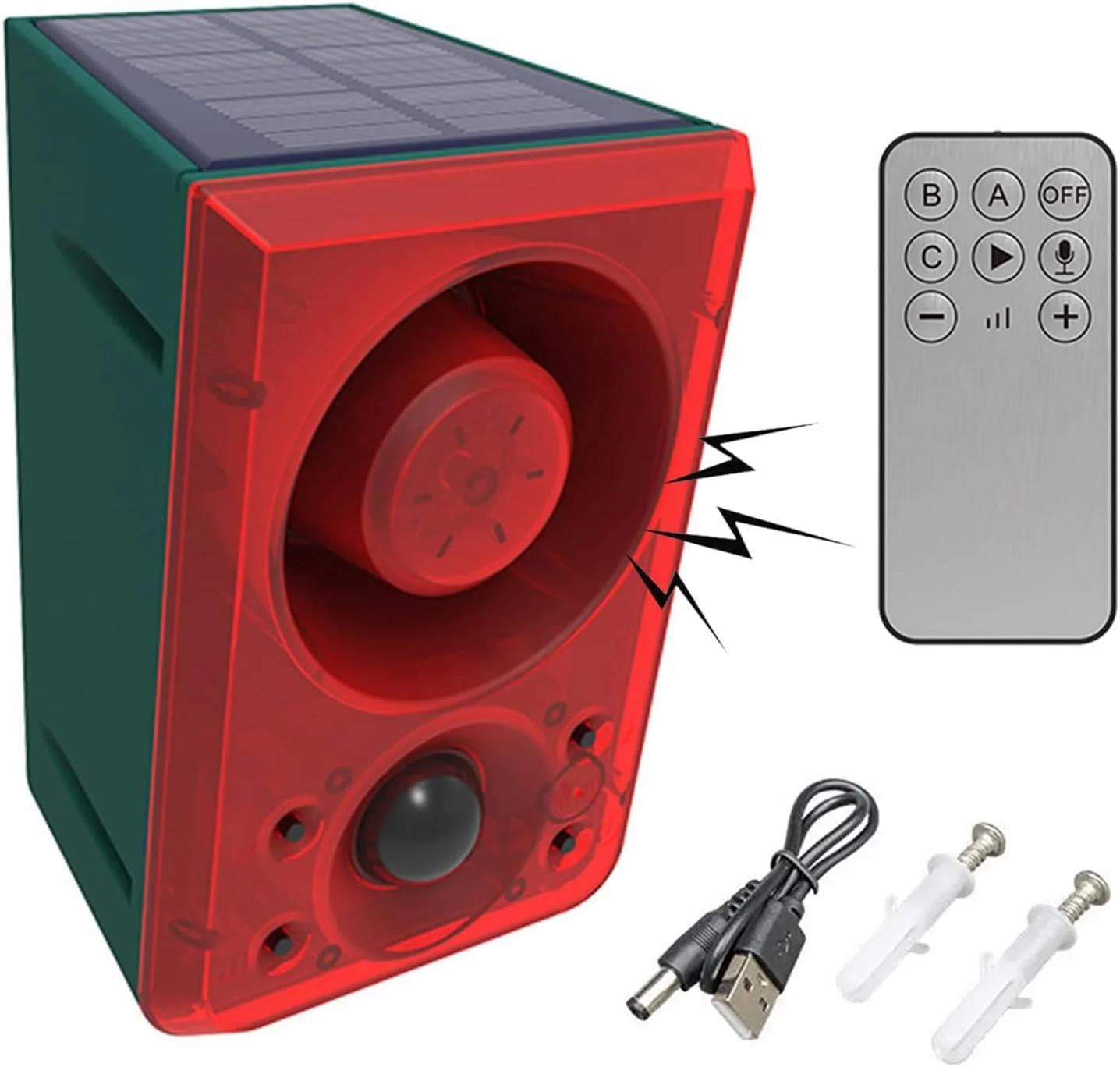 آلارم چراغ چشمک زن و صوتی خورشیدی LAFEINA با سنسور حرکتی، صدای شلیک گلوله و پارس سگ و قابلیت ضبط صدا، سیستم هشدار امنیتی سفارشی با قابلیت ضبط 20 ثانیه پیام برای ویلا و مزرعه (2 عدد)