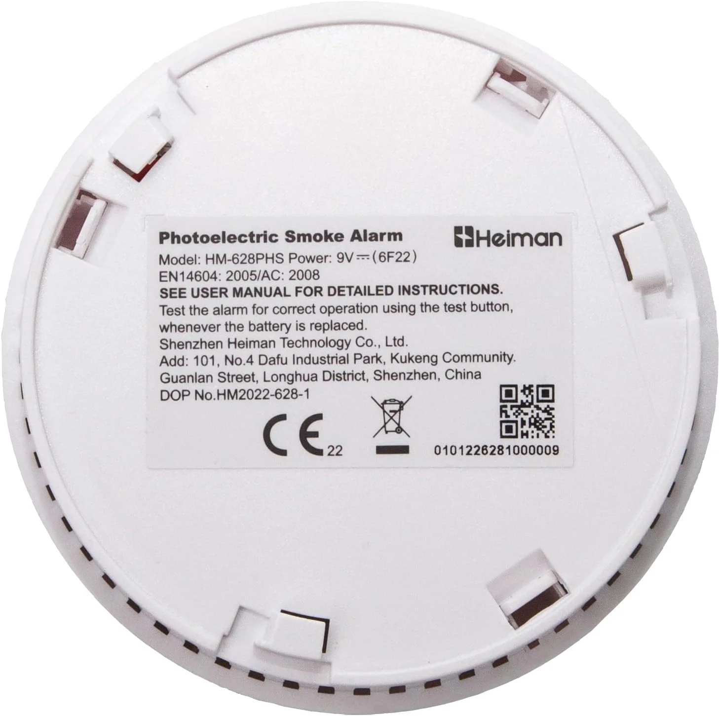 آشکارساز دود HEIMAN با باتری 9 ولت، آلارم آتش سوزی دارای گواهینامه EN14604 با سنسور فوتوالکتریک 10 ساله