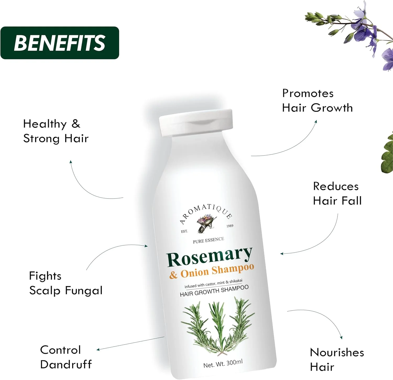 شامپو رزماری آروماتیک - شامپو رزماری ۳۰۰ میلی لیتری برای رشد مو و کنترل شوره سر شامپو رزماری آروماتیک - شامپو رزماری ۳۰۰ میلی لیتری برای رشد مو و کنترل شوره سر