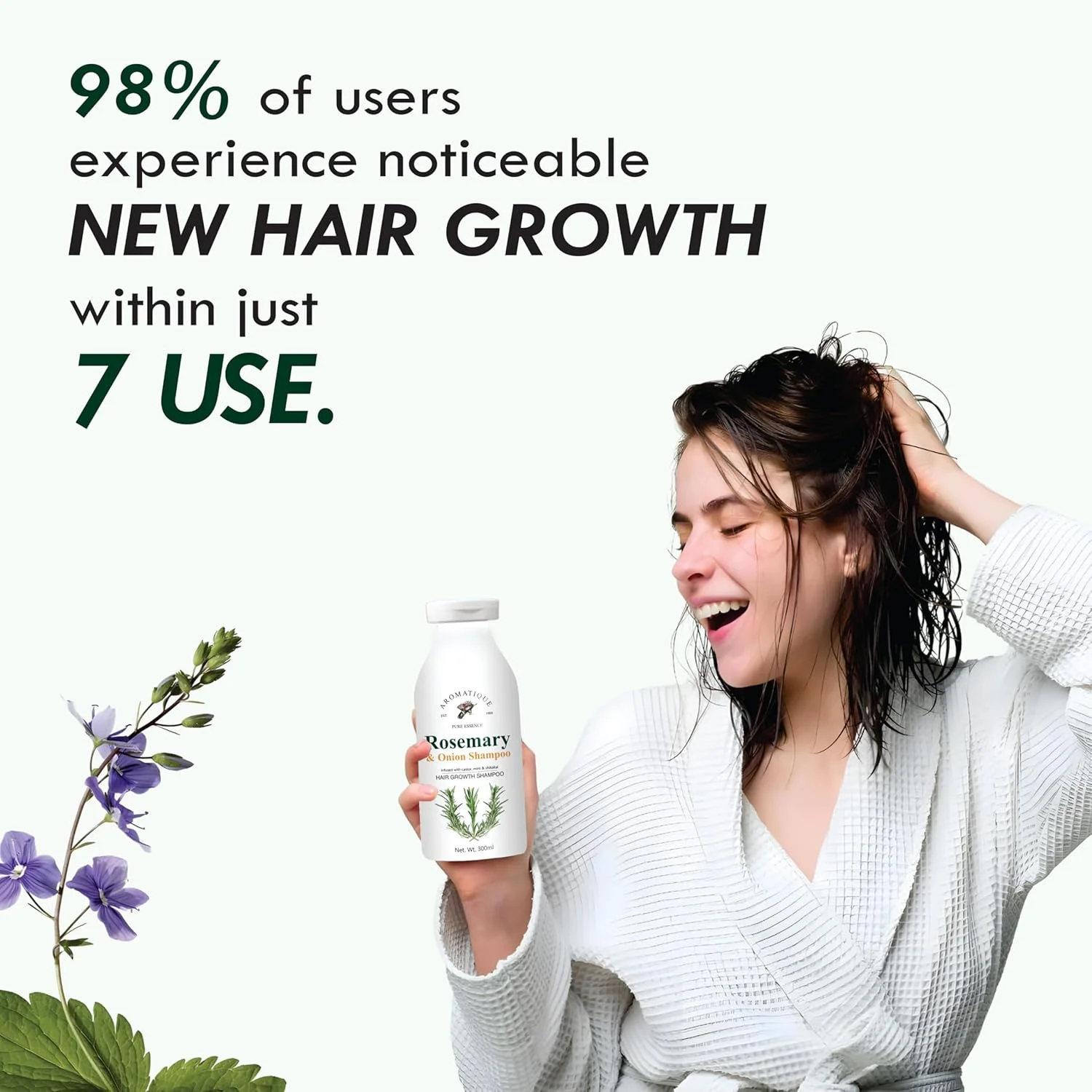 شامپو رزماری آروماتیک - شامپو رزماری ۳۰۰ میلی لیتری برای رشد مو و کنترل شوره سر شامپو رزماری آروماتیک - شامپو رزماری ۳۰۰ میلی لیتری برای رشد مو و کنترل شوره سر