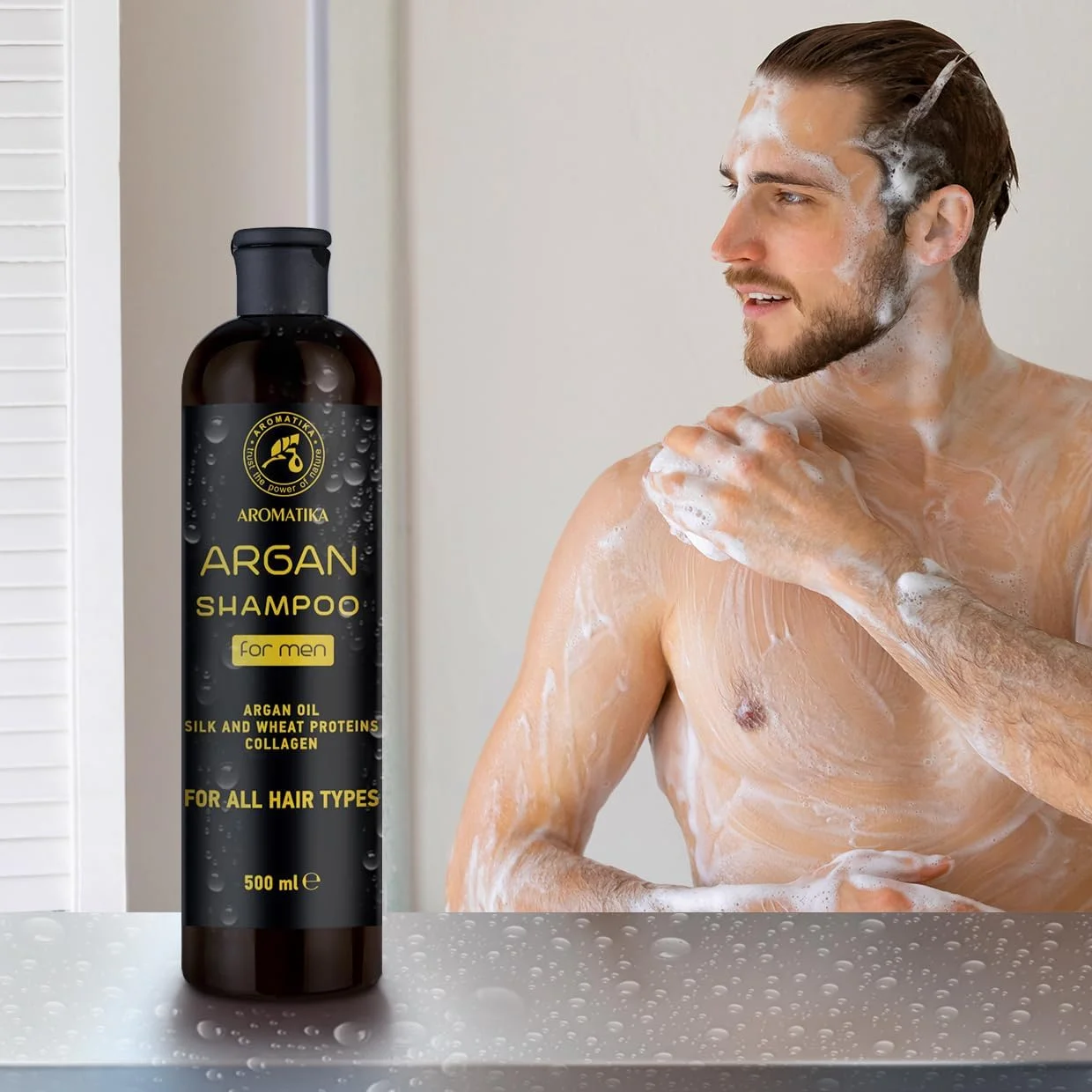 شامپو روغن آرگان مردانه AROMATIKA با قدرت طبیعت، 480 میلی لیتر، حاوی روغن آرگان طبیعی و عصاره های گیاهی برای انواع مو، فرمول ویژه ترمیم کننده برای مردان، مراقبت از مو شامپو روغن آرگان مردانه AROMATIKA با قدرت طبیعت، 480 میلی لیتر، حاوی روغن آرگان طبیعی و عصاره های گیاهی برای انواع مو، فرمول ویژه ترمیم کننده برای مردان، مراقبت از مو