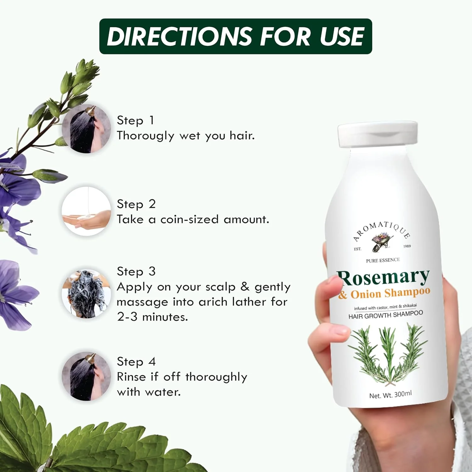 شامپو رزماری آروماتیک - شامپو رزماری ۳۰۰ میلی لیتری برای رشد مو و کنترل شوره سر شامپو رزماری آروماتیک - شامپو رزماری ۳۰۰ میلی لیتری برای رشد مو و کنترل شوره سر