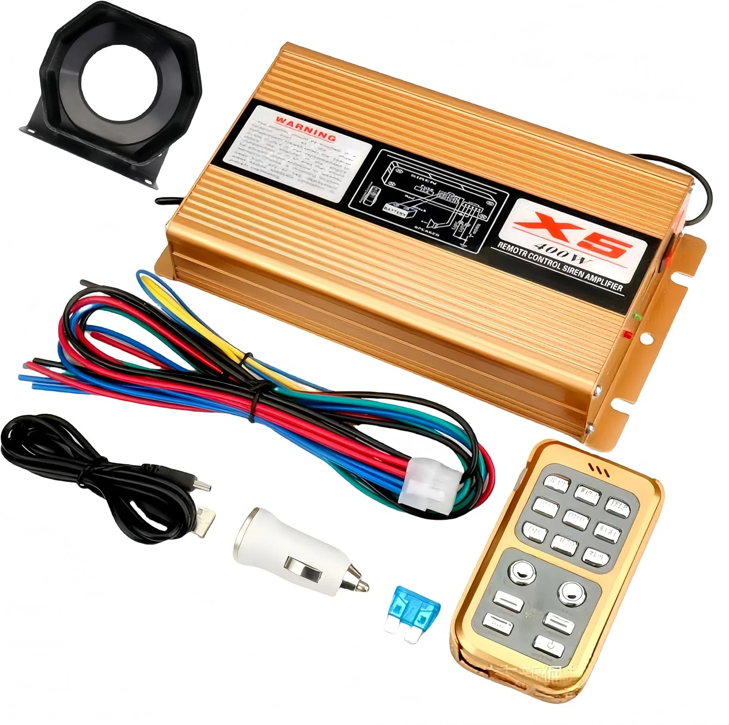 آژیر پلیس 8 صدایی 400 واتی DC12V، سیستم آلارم بی‌سیم خودرو با بلندگوی بوق هشدار اضطراری و کنترل از راه دور قابل شارژ برای خودرو، آتش‌نشانی، آمبولانس، کامیون، ون و RV