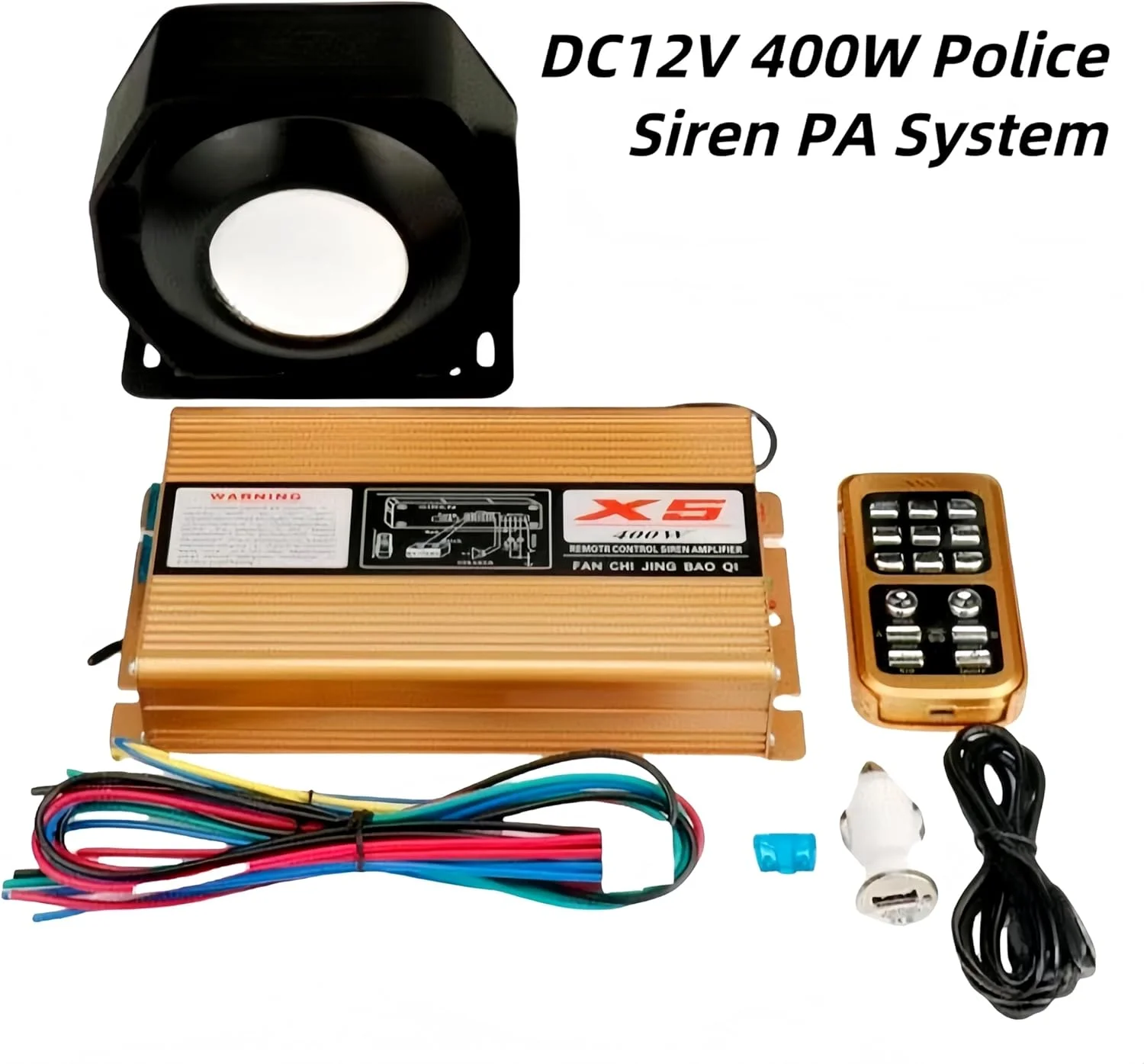 آژیر پلیس 8 صدایی 400 واتی DC12V، سیستم آلارم بی‌سیم خودرو با بلندگوی بوق هشدار اضطراری و کنترل از راه دور قابل شارژ برای خودرو، آتش‌نشانی، آمبولانس، کامیون، ون و RV