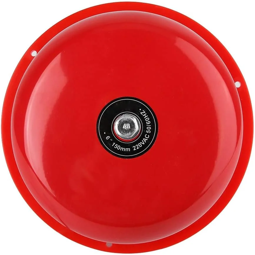 زنگ اعلام حریق، زنگ برقی 6 اینچی استیل ضد زنگ با ضربه داخلی 100dB برای اعلام حریق، تخلیه اضطراری، مدرسه، ایستگاه (12 ولت)