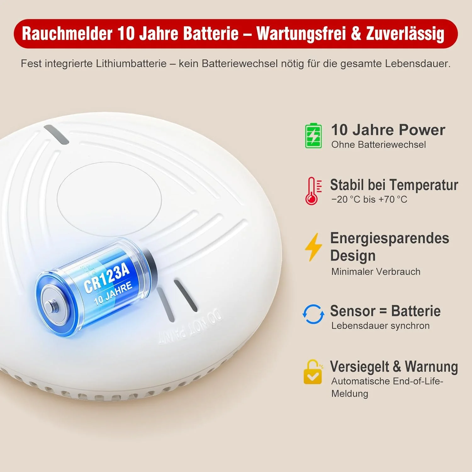 دتکتور دود DAYTECH با باتری 10 ساله - مجموعه 6 دتکتور دود با نگهدارنده مغناطیسی، دارای گواهینامه TÜV Rheinland، آلارم آتش با 85 دسی بل و سوئیچ تست/بی صدا - آلارم آتش برای اتاق خواب، اتاق کودکان