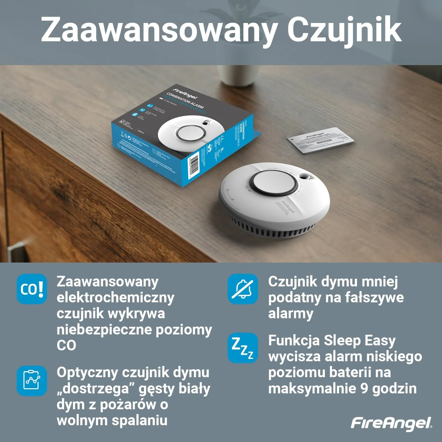 آشکارساز دود و مونوکسید کربن Fire Angel برای خانه شما - SCB10-INT، طول عمر 10 سال، آشکارساز دوگانه CO و آشکارساز دود با دکمه تست و بی صدا - آلارم ترکیبی CO و آتش سوزی - سفید