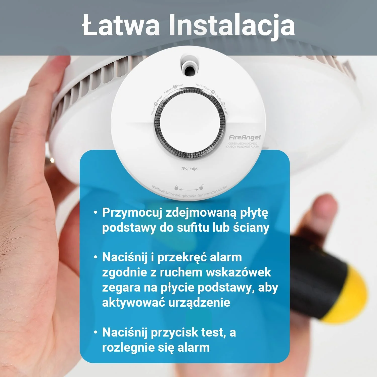 آشکارساز دود و مونوکسید کربن Fire Angel برای خانه شما - SCB10-INT، طول عمر 10 سال، آشکارساز دوگانه CO و آشکارساز دود با دکمه تست و بی صدا - آلارم ترکیبی CO و آتش سوزی - سفید