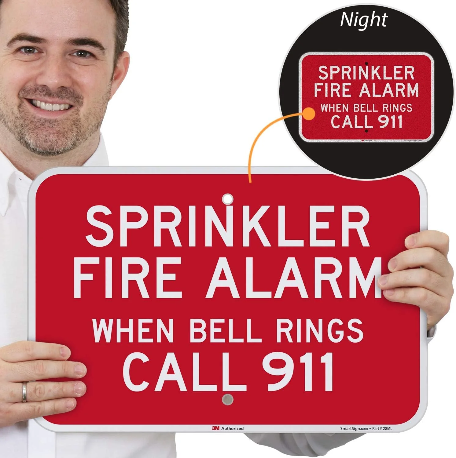 تابلو SmartSign "آلارم آتش نشانی آبپاش - هنگام زنگ زدن با 115 تماس بگیرید" | 30 در 45 سانتی متر آلومینیوم بازتابنده درجه مهندسی 3M