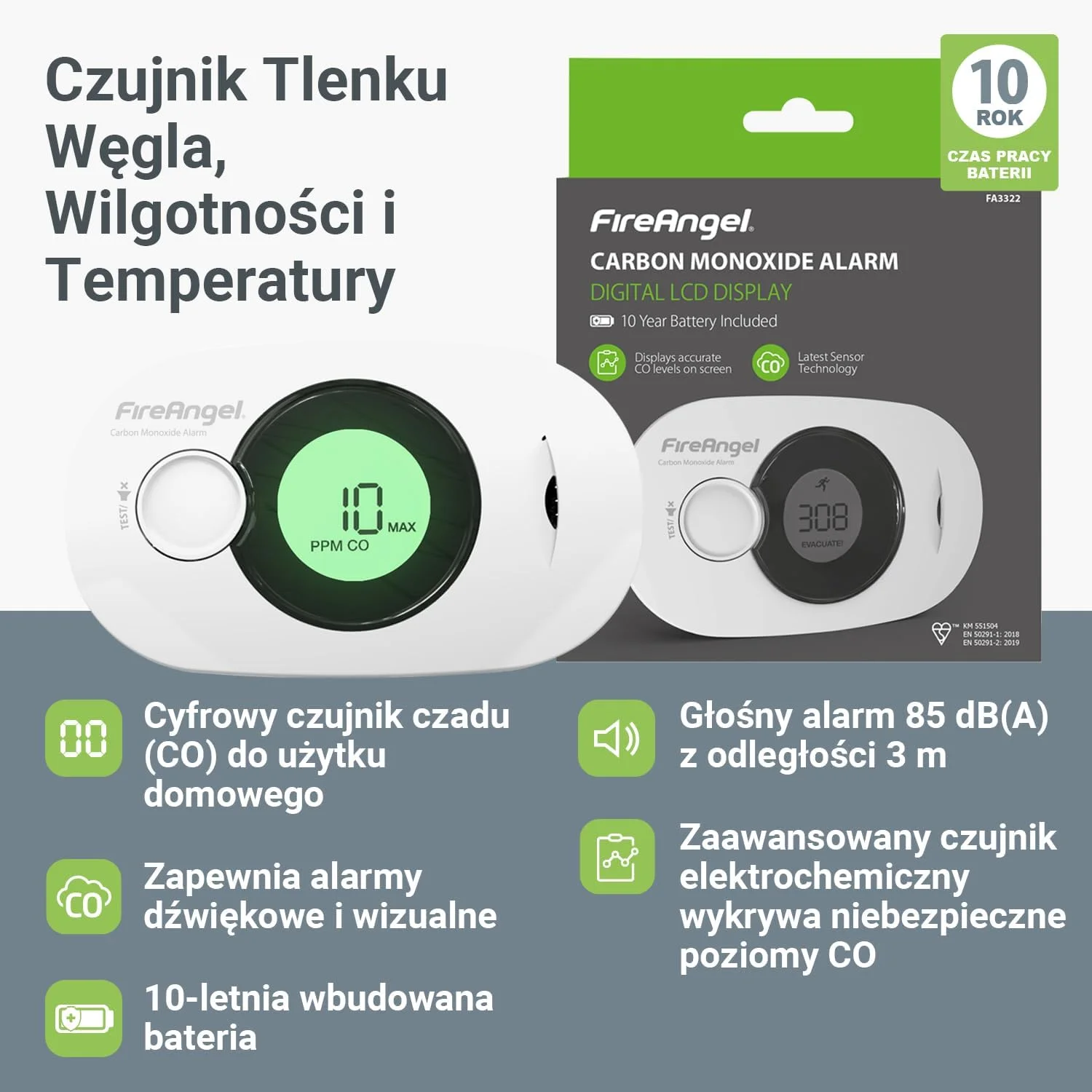 دتکتور مونوکسید کربن Fireangel Fire Angel FA3322-EUX10، سفید