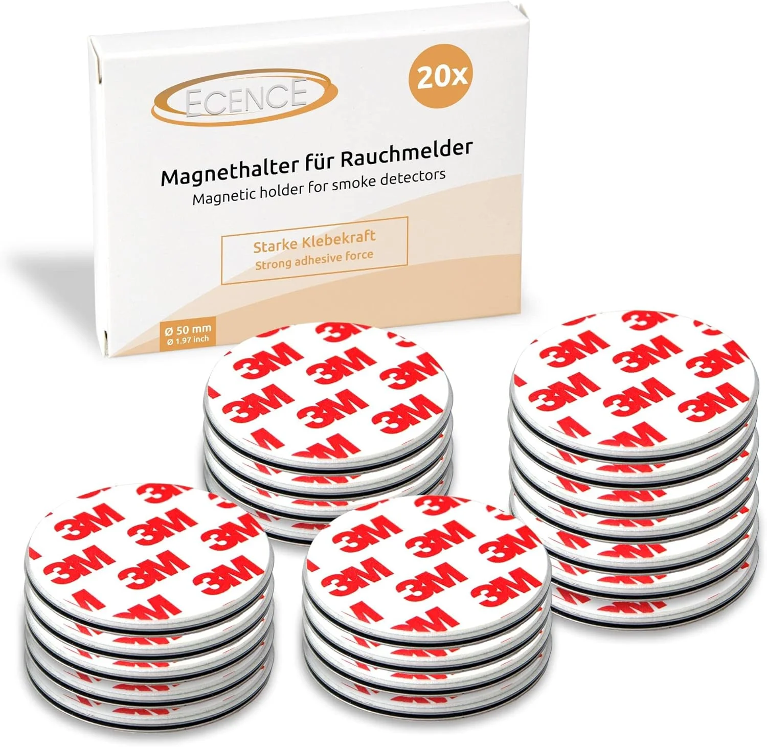صفحه مغناطیسی چسبی ECENCE برای دتکتور دود، 20 عدد نگهدارنده مغناطیسی خود چسب Ø50 میلی متر، نصب مغناطیسی برای دتکتورهای آتش