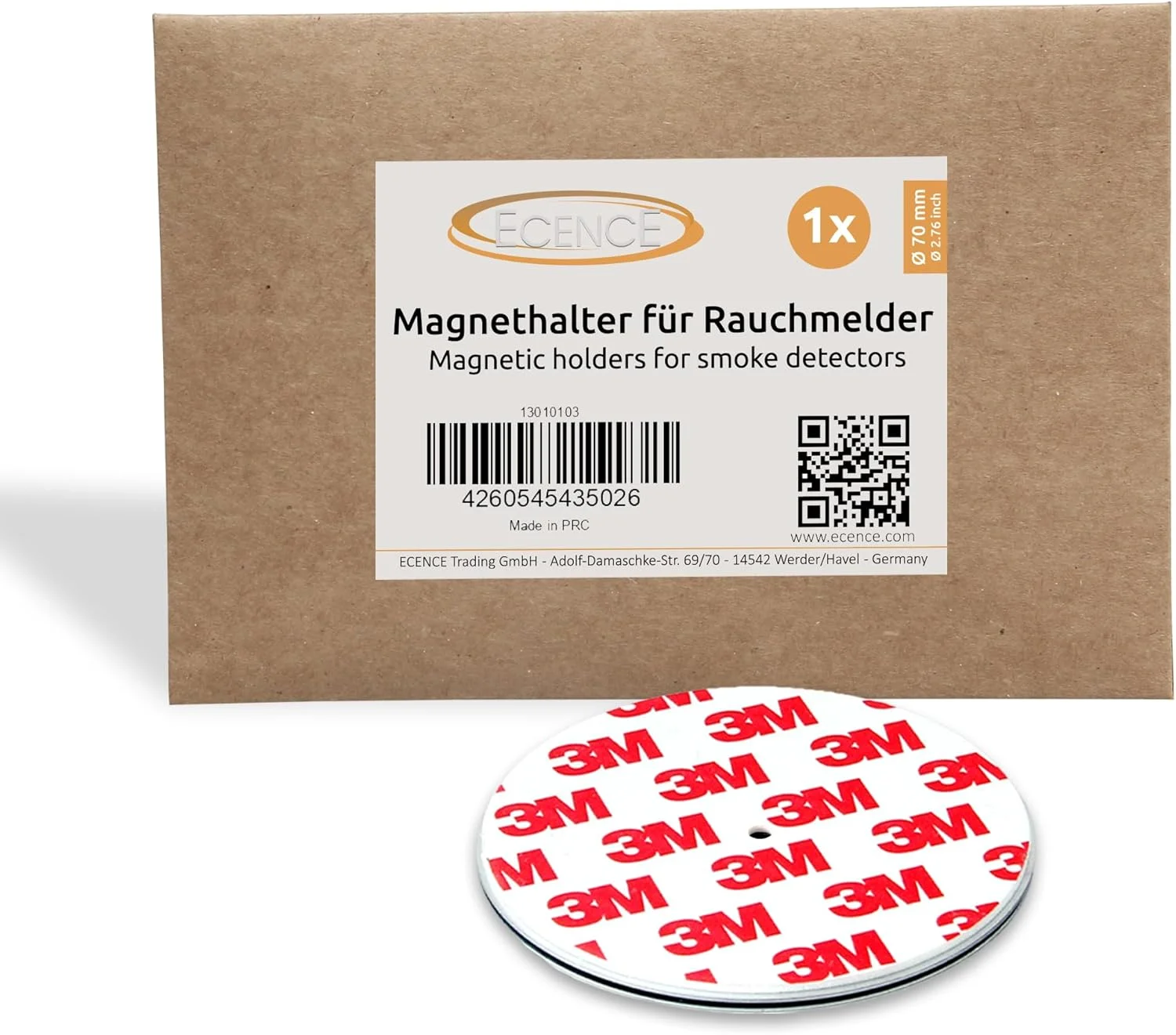 ابزار نصب مغناطیسی دتکتور دود ECENCE، 1 عدد پد چسبی مغناطیسی با سوراخ و چسب 3M برای آلارم های دود Ø 70mm، بدون نیاز به سوراخکاری یا پیچ، نصب سریع و آسان