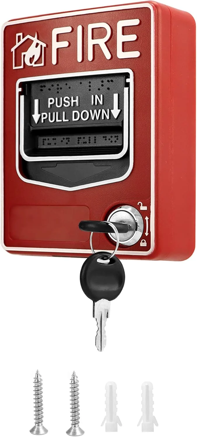 ایستگاه آلارم آتش سوزی سیمی QWORK، دکمه وحشت آلارم آتش سوزی دستی دوگانه 9-28VDC با 2 کلید