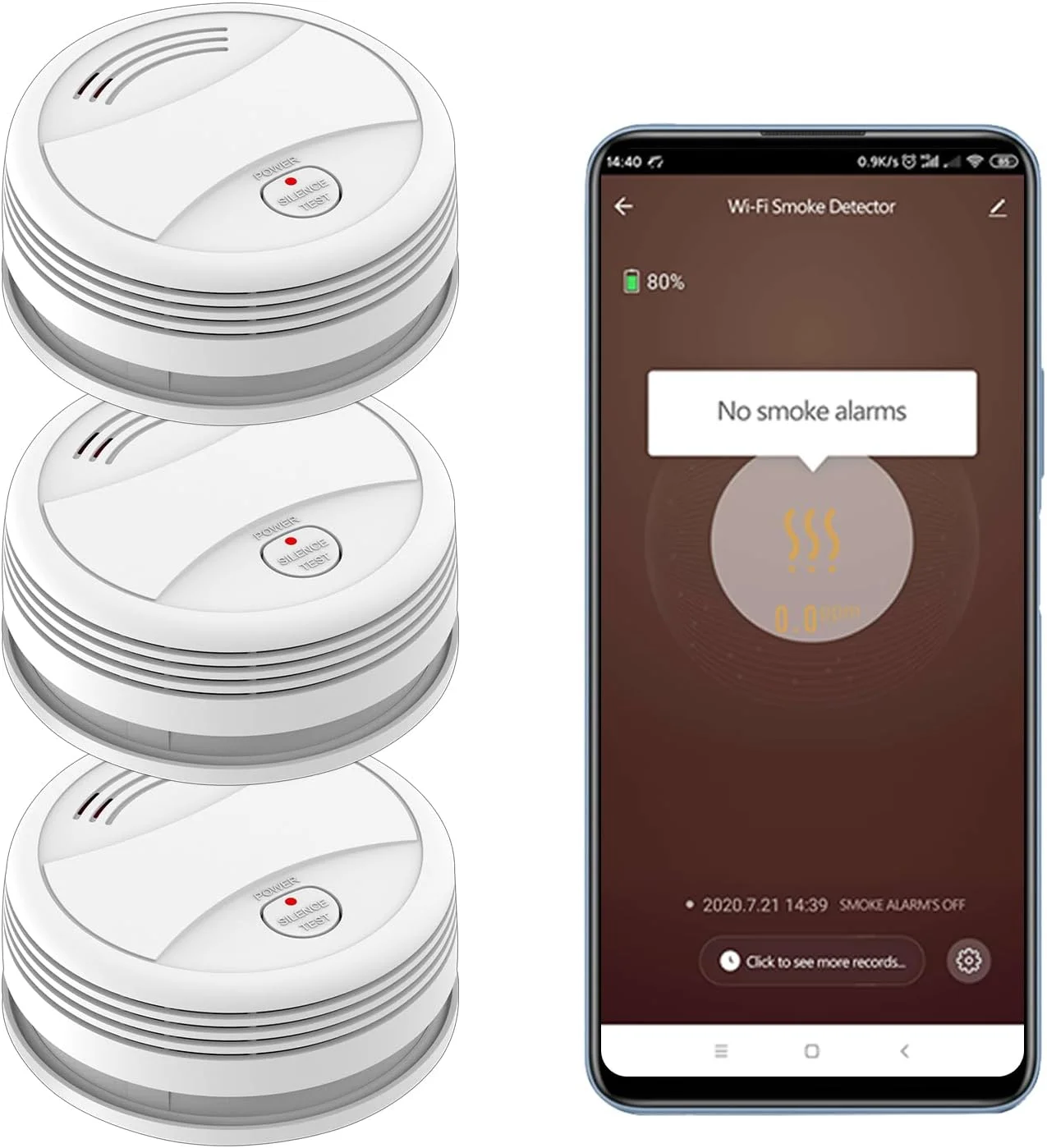 دتکتور دود وای فای XNY با باتری قابل تعویض، دتکتور هوشمند آتش، سازگار با برنامه Tuya و Smart Life، دارای گواهینامه EN14604، 3 عدد