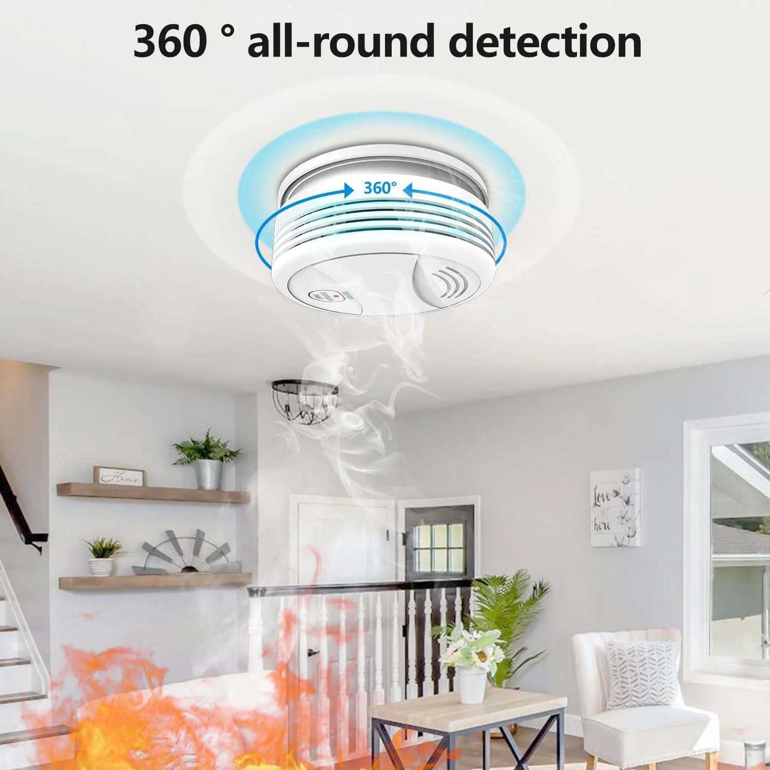 دتکتور دود وای فای XNY با باتری قابل تعویض، دتکتور هوشمند آتش، سازگار با برنامه Tuya و Smart Life، دارای گواهینامه EN14604، 3 عدد