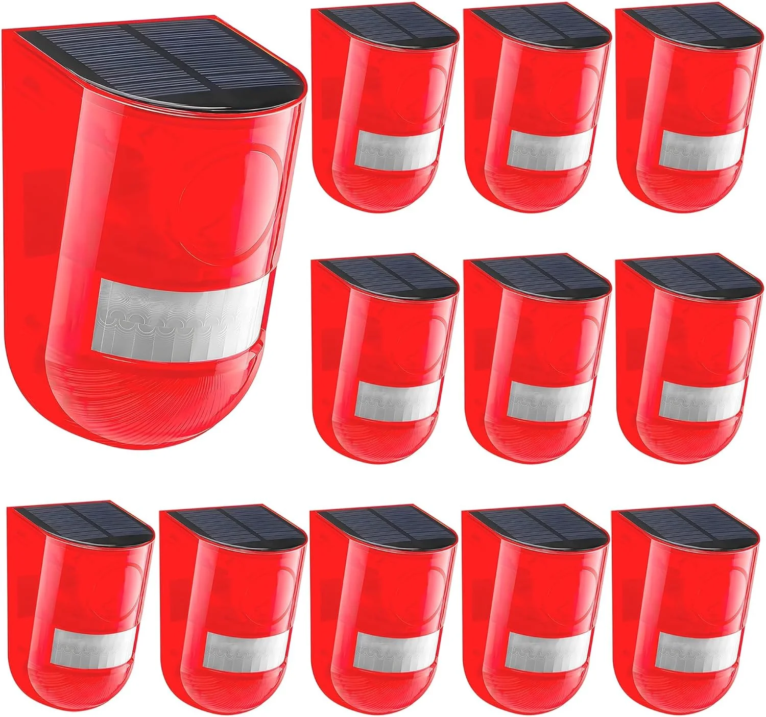 آلارم صوتی و نوری خورشیدی با حسگر حرکتی، آژیر 110 دسیبلی و 6 چراغ LED چشمک زن، سیستم هشدار امنیتی برای ویلا و مزرعه (بسته 12 عددی)