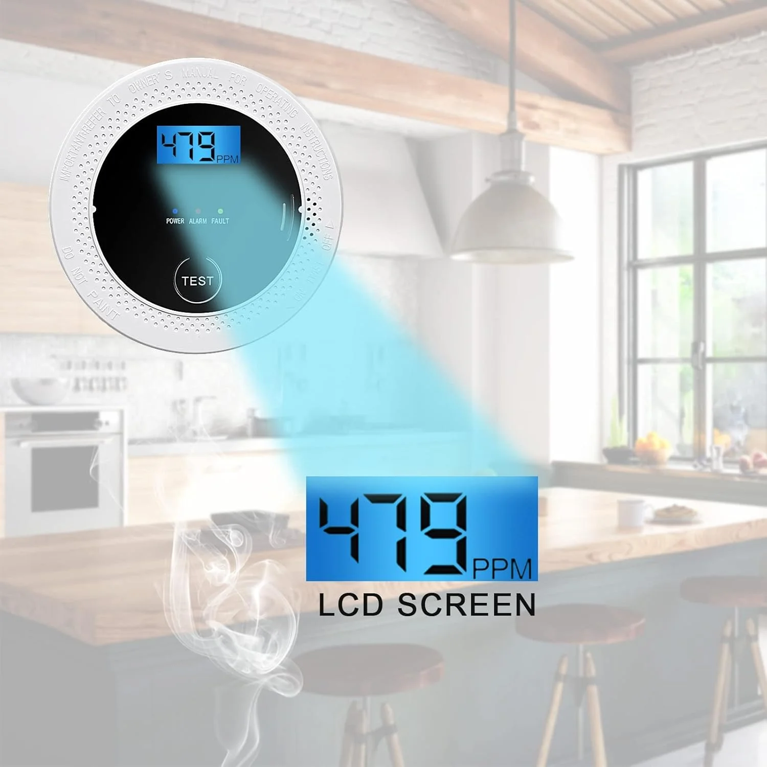 بسته 3 عددی ردیاب دود و مونوکسید کربن با باتری، دارای نمایشگر دیجیتال، سنسورهای دوگانه دود و دی اکسید کربن، نصب آسان - مشکی