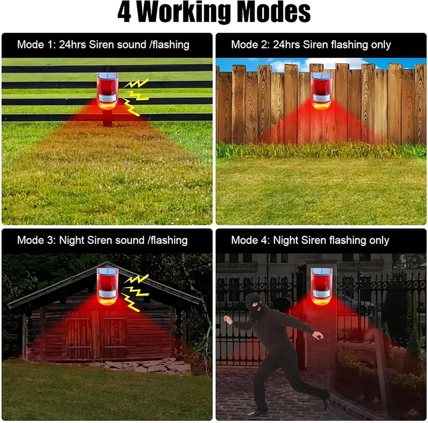 آلارم صوتی و نوری خورشیدی با حسگر حرکتی، آژیر 110 دسیبلی و 6 چراغ LED چشمک زن، سیستم هشدار امنیتی برای ویلا و مزرعه (بسته 12 عددی)
