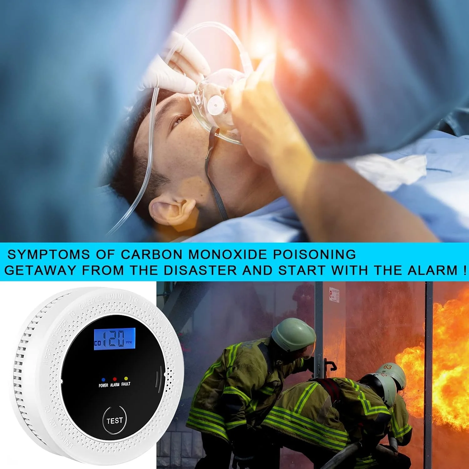 بسته 3 عددی ردیاب دود و مونوکسید کربن با باتری، دارای نمایشگر دیجیتال، سنسورهای دوگانه دود و دی اکسید کربن، نصب آسان - مشکی