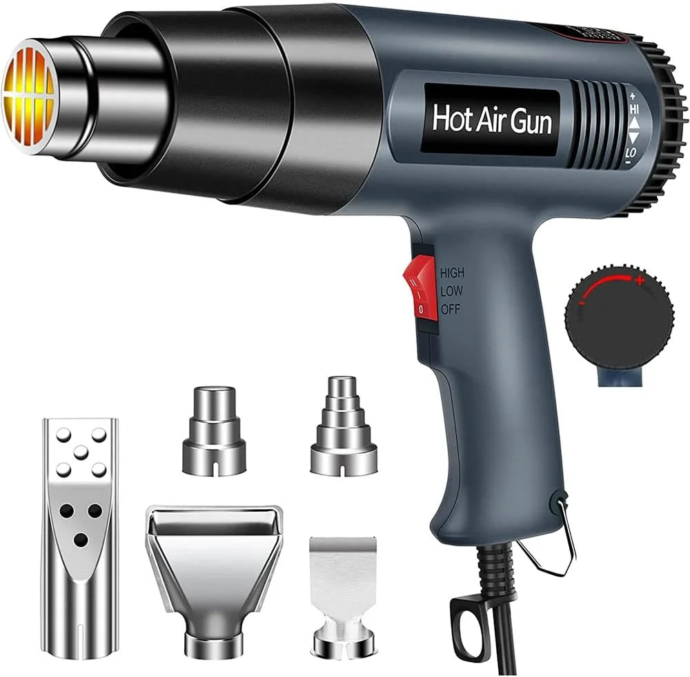 تفنگ حرارتی 2000 وات DMG TECH، کیت تفنگ بادی گرم با 5 نازل - گرمایش سریع 1.5 ثانیه، تنظیم دما به صورت پیوسته از 50 درجه سانتیگراد تا 650 درجه سانتیگراد، ابزار تفنگ حرارتی برای لوله های انقباضی، صنایع دستی، نشانگرهای چوبی