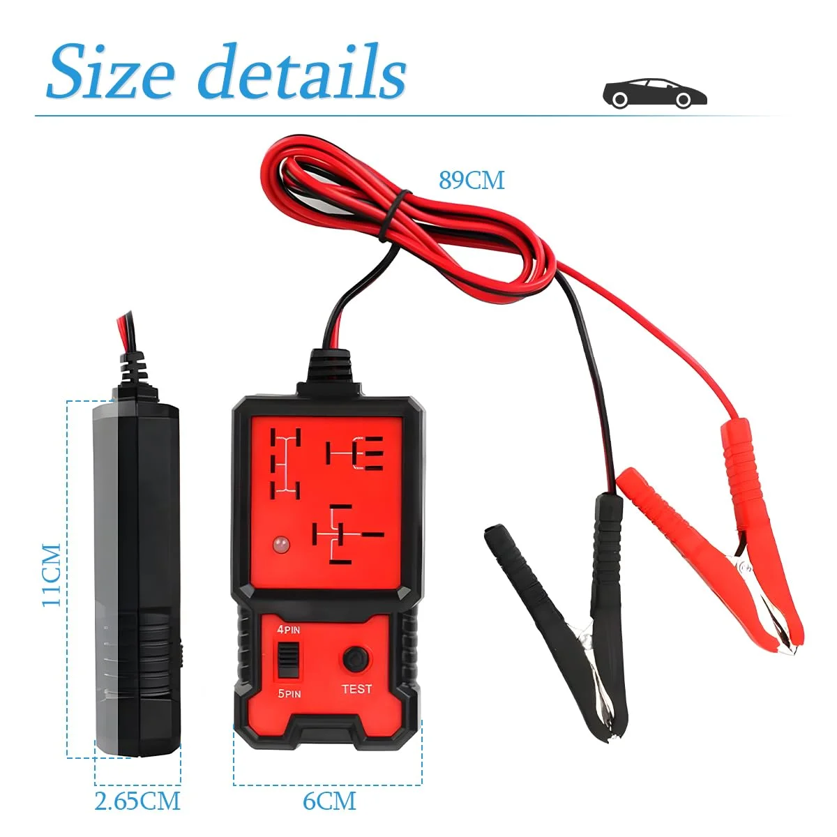 تستر باتری خودرو CGEAMDY، آنالیزور الکترونیکی باتری، اصلاح کننده رله، ردیاب رله باتری خودرو با گیره، 12 ولت جهانی بادوام قابل حمل، مقاوم در برابر حرارت
