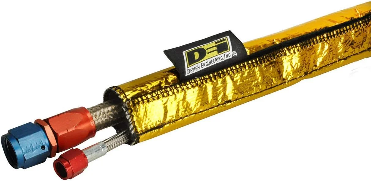 روکش حرارتی طلایی مهندسی طراحی 010458 - محافظت حرارتی آستین خطی تا دمای 426 درجه سانتیگراد (با بست قلاب و حلقه)، 1/2 اینچ - 1-1/4 اینچ قطر داخلی x 3 فوت