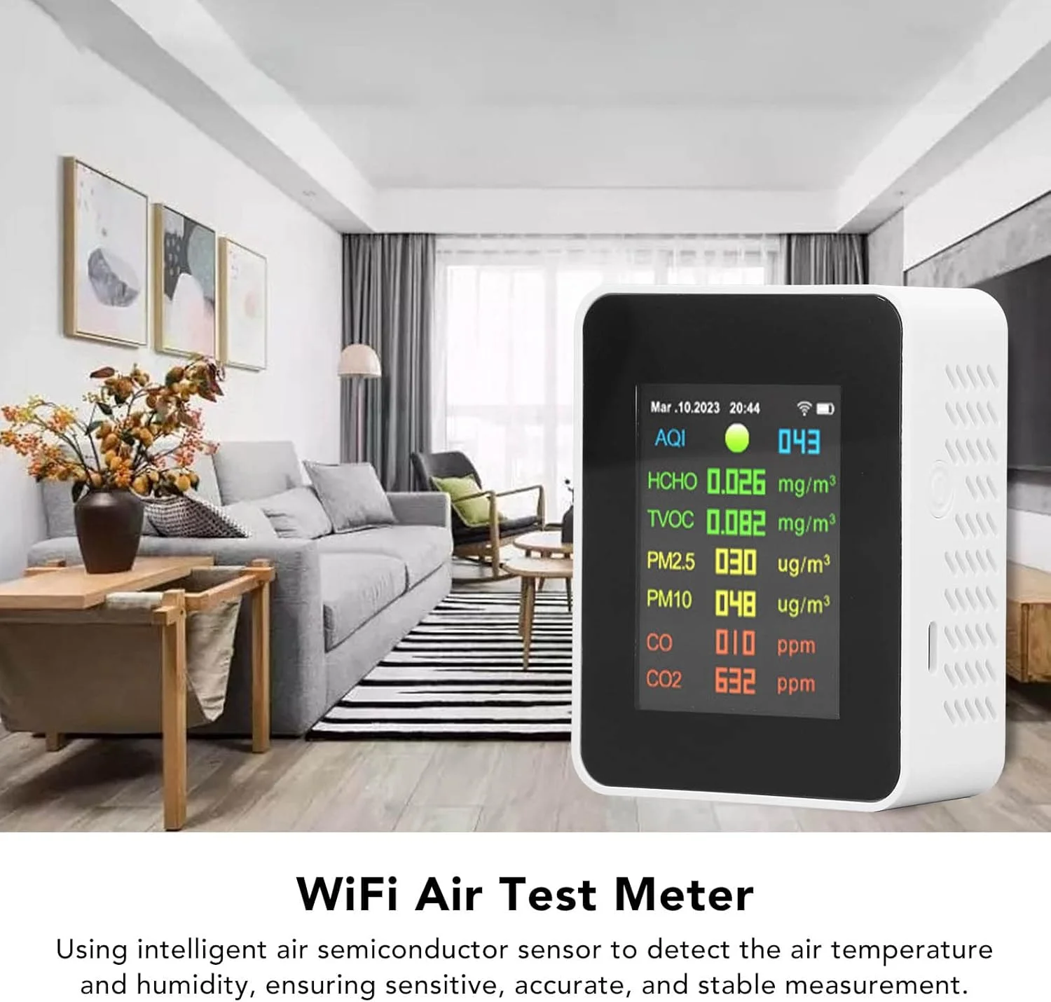 دستگاه سنجش کیفیت هوای داخلی 9 در 1، تستر وای فای 2000mAh با صفحه نمایش LCD رنگی، برای PM2.5، PM10، HCHO، آلاینده های آلی، CO، CO2 دستگاه سنجش کیفیت هوای داخلی 9 در 1، تستر وای فای 2000mAh با صفحه نمایش LCD رنگی، برای PM2.5، PM10، HCHO، آلاینده های آلی، CO، CO2