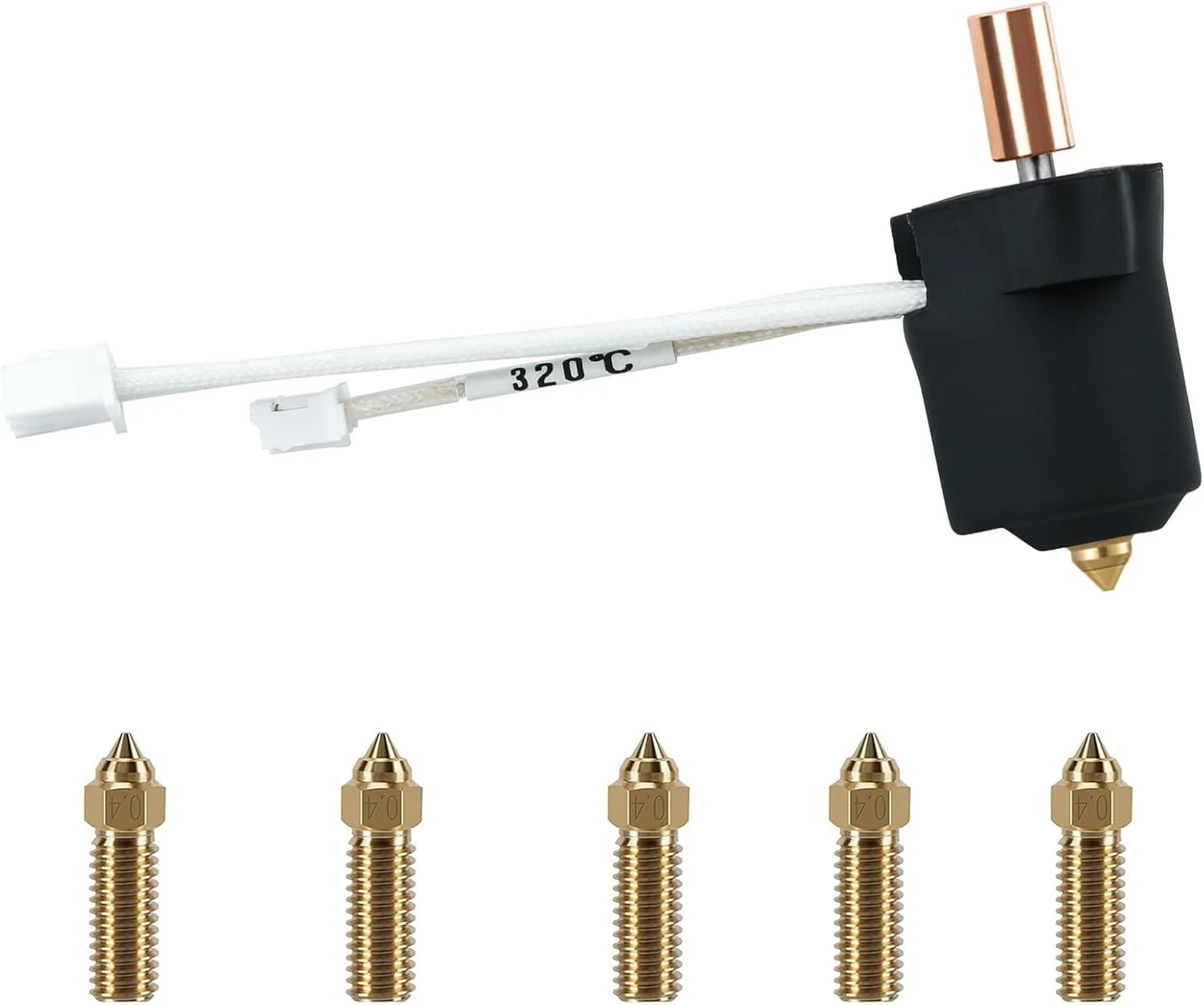 کیت بلوک گرمایش سرامیکی 300℃ TERRIFI K1، قطعات پرینتر سه بعدی تمام فلزی با مقاومت در برابر حرارت بالا، شامل 5 عدد نازل برنجی 0.4 میلی متری برای K1 / K1 Max