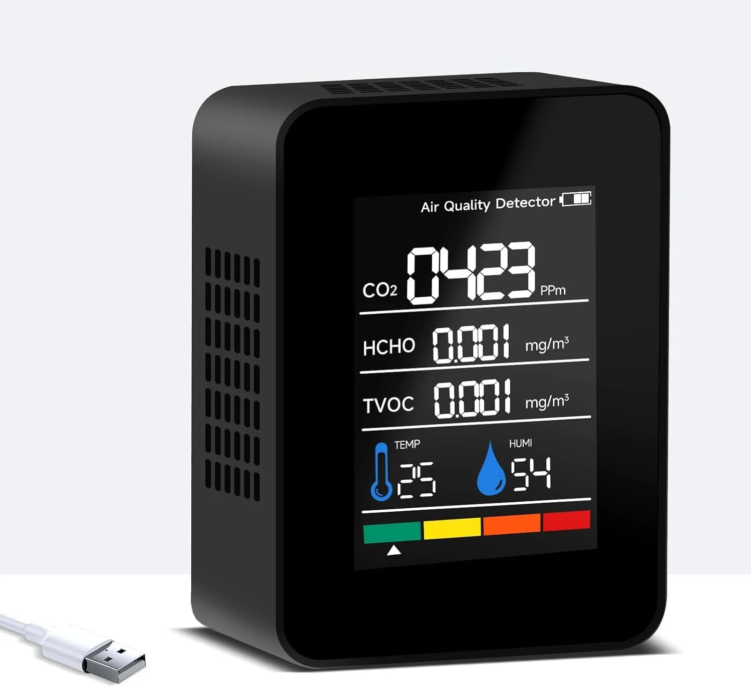 تستر کیفیت هوای 5 در 1 TERRIFI، مانیتور کیفیت هوای داخلی، مانیتور قابل حمل CO2، مانیتور کیفیت هوا برای CO2، TVOC، HCHO، رطوبت و دما، برای خانه، دفتر، مدرسه، هتل، ماشین
