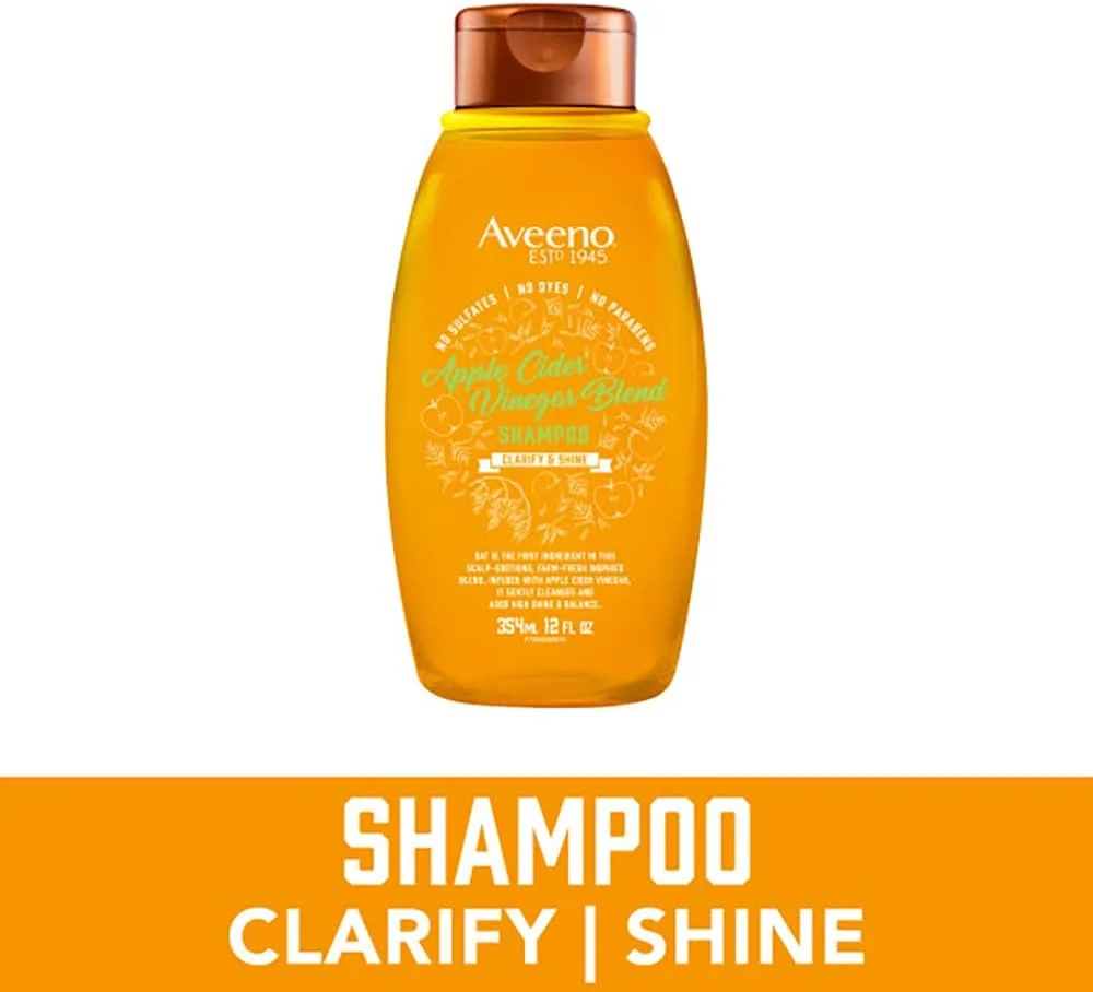 شامپو و نرم کننده سرکه سیب Aveeno برای تعادل و درخشش بالا، شامپو شفاف کننده و تسکین دهنده روزانه پوست سر برای موهای چرب یا کدر، بدون پارابن و رنگ، 354 میلی لیتر (بسته بندی ممکن است متفاوت باشد)