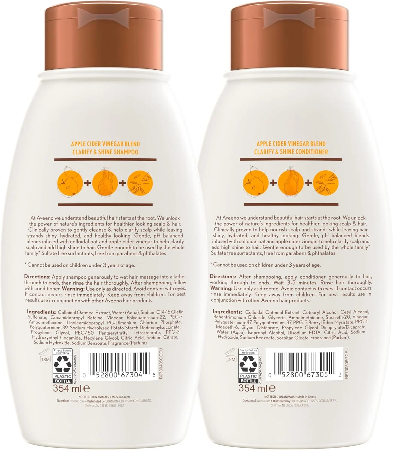 شامپو و نرم کننده سرکه سیب Aveeno برای تعادل و درخشش بالا، شامپو شفاف کننده و تسکین دهنده روزانه پوست سر برای موهای چرب یا کدر، بدون پارابن و رنگ، 354 میلی لیتر (بسته بندی ممکن است متفاوت باشد)