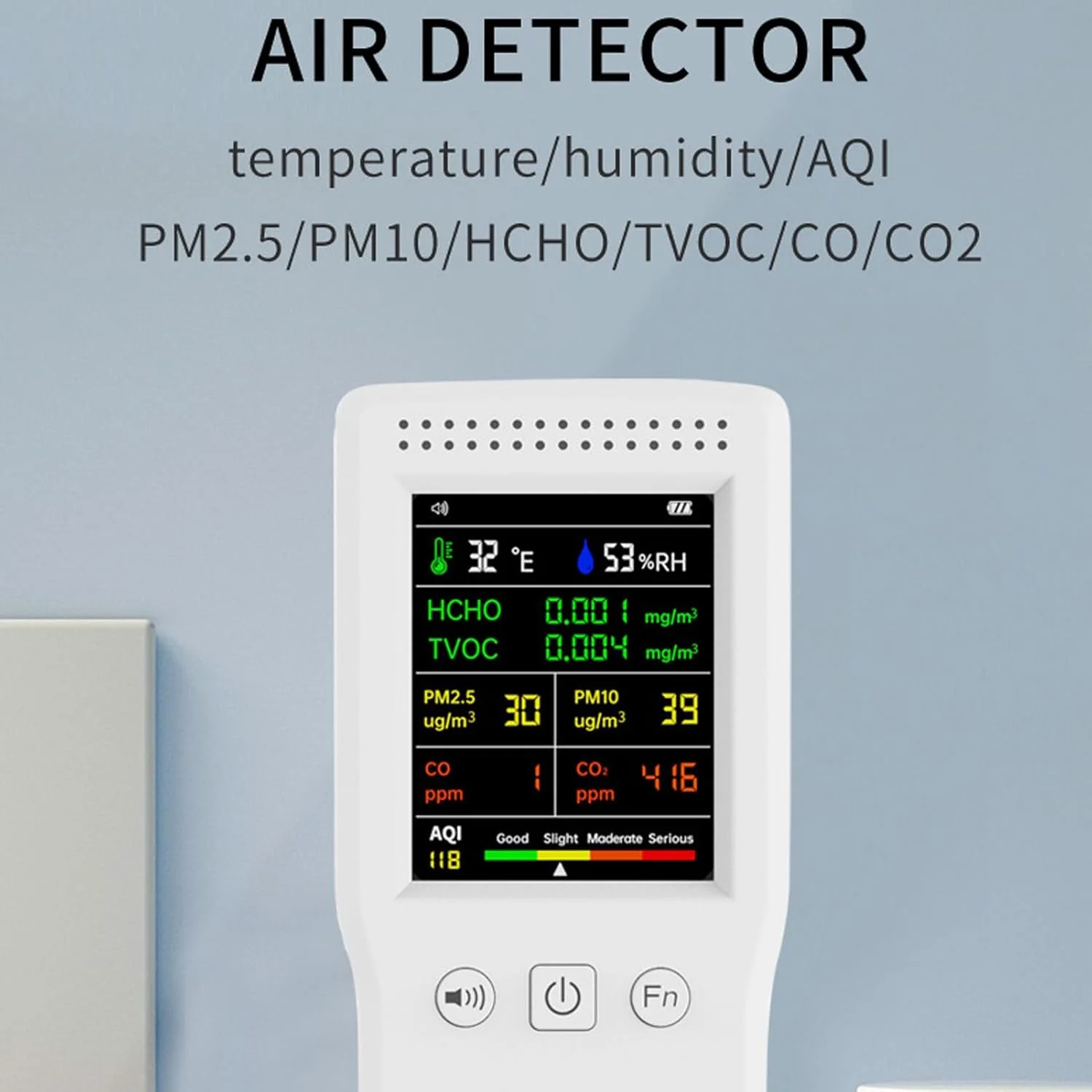 دستگاه مانیتور کیفیت هوا 9 در 1 سوراندی، سنجش PM2.5 PM10 AQI TVOC CO CO2 دما و رطوبت، تستر کیفیت هوا و آلودگی هوا برای خانه، اتاق، دفتر، گلخانه