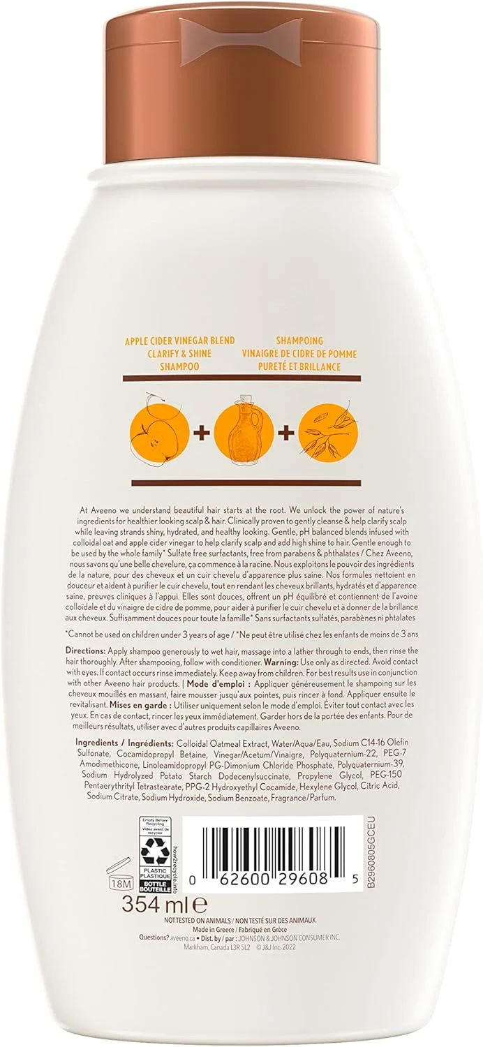 شامپو شفاف کننده سرکه سیب Aveeno، افزایش دهنده درخشندگی، 354 میلی لیتر، بسته بندی ممکن است متفاوت باشد شامپو شفاف کننده سرکه سیب Aveeno، افزایش دهنده درخشندگی، 354 میلی لیتر، بسته بندی ممکن است متفاوت باشد