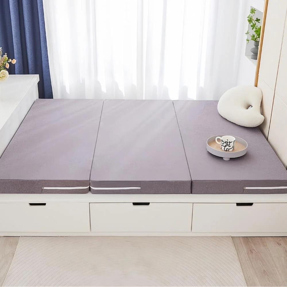 تشک تاشو GOUSYUN، ضخامت 8 سانتی متر، فوم طبی، روکش، سه تاشو، 200 x 90 x 8 سانتی متر، خاکستری