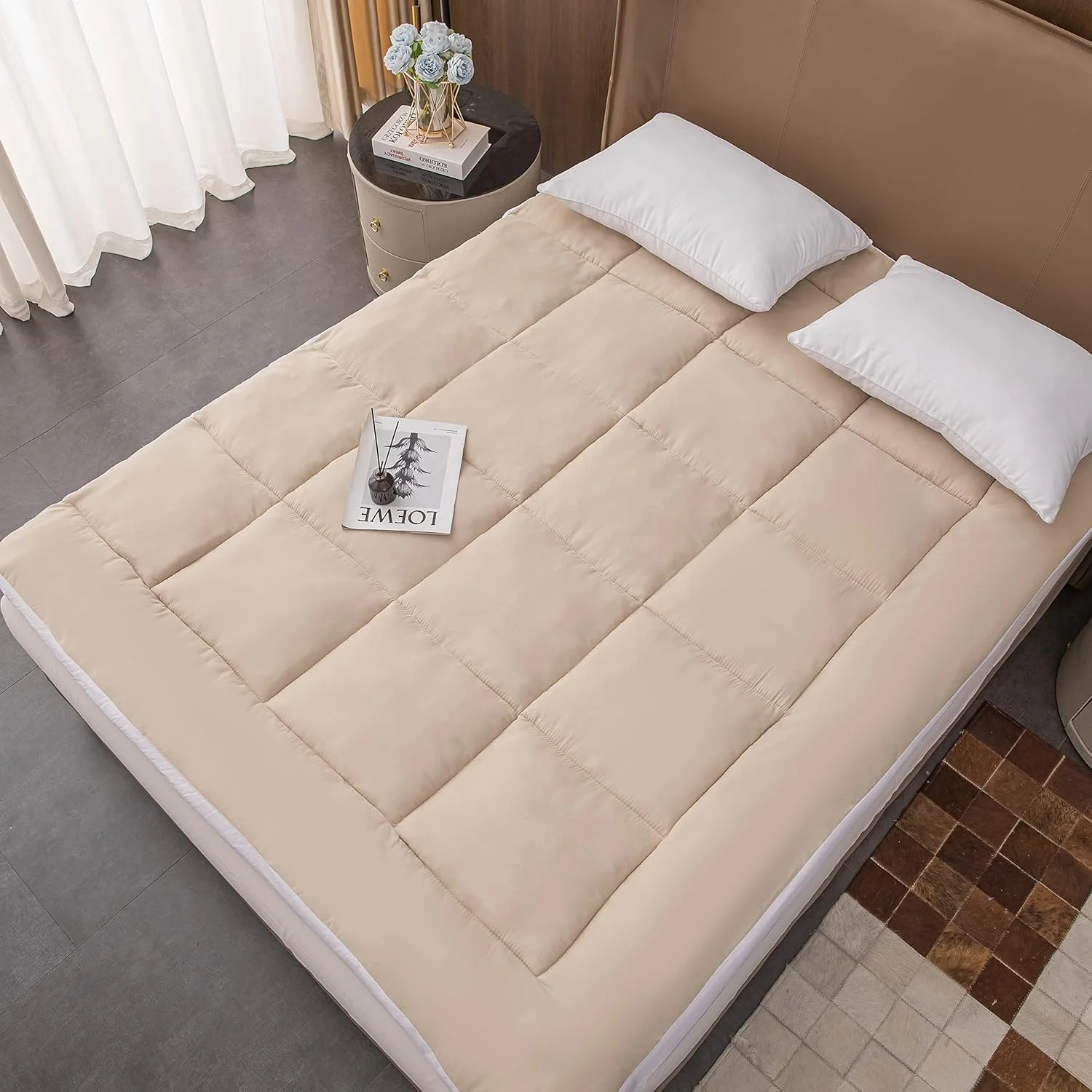 رویه تشک نرم گلدن هوم، جنس پارچه (قهوه ای S1، 200x200 سانتی متر)