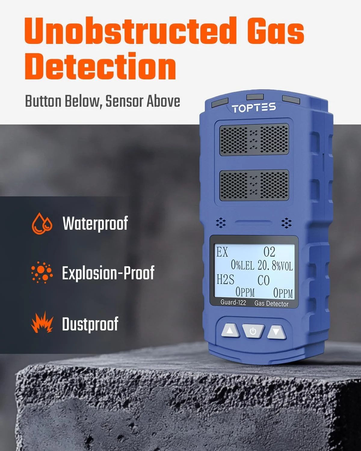 دستگاه تشخیص گاز چندگانه TopTes Guard-122 برای H2S، CO، LEL، O2، پاسخ 0.5 ثانیه، آلارم سه گانه، موقعیت سنسور در بالا برای تشخیص بدون مانع گاز، ایمنی ضد انفجار برای کار، خانه دستگاه تشخیص گاز چندگانه TopTes Guard-122 برای H2S، CO، LEL، O2، پاسخ 0.5 ثانیه، آلارم سه گانه، موقعیت سنسور در بالا برای تشخیص بدون مانع گاز، ایمنی ضد انفجار برای کار، خانه