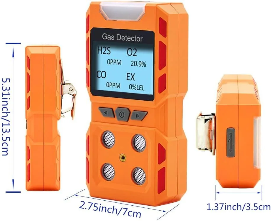 دستگاه تشخیص گاز GiiHoo، دستگاه تشخیص 4 گاز برای H2S، O2، CO و EX، مانیتور گاز قابل حمل با نمایشگر LCD با نور صدا و لرزش، متر تشخیص گاز چندگانه قابل شارژ دستگاه تشخیص گاز GiiHoo، دستگاه تشخیص 4 گاز برای H2S، O2، CO و EX، مانیتور گاز قابل حمل با نمایشگر LCD با نور صدا و لرزش، متر تشخیص گاز چندگانه قابل شارژ