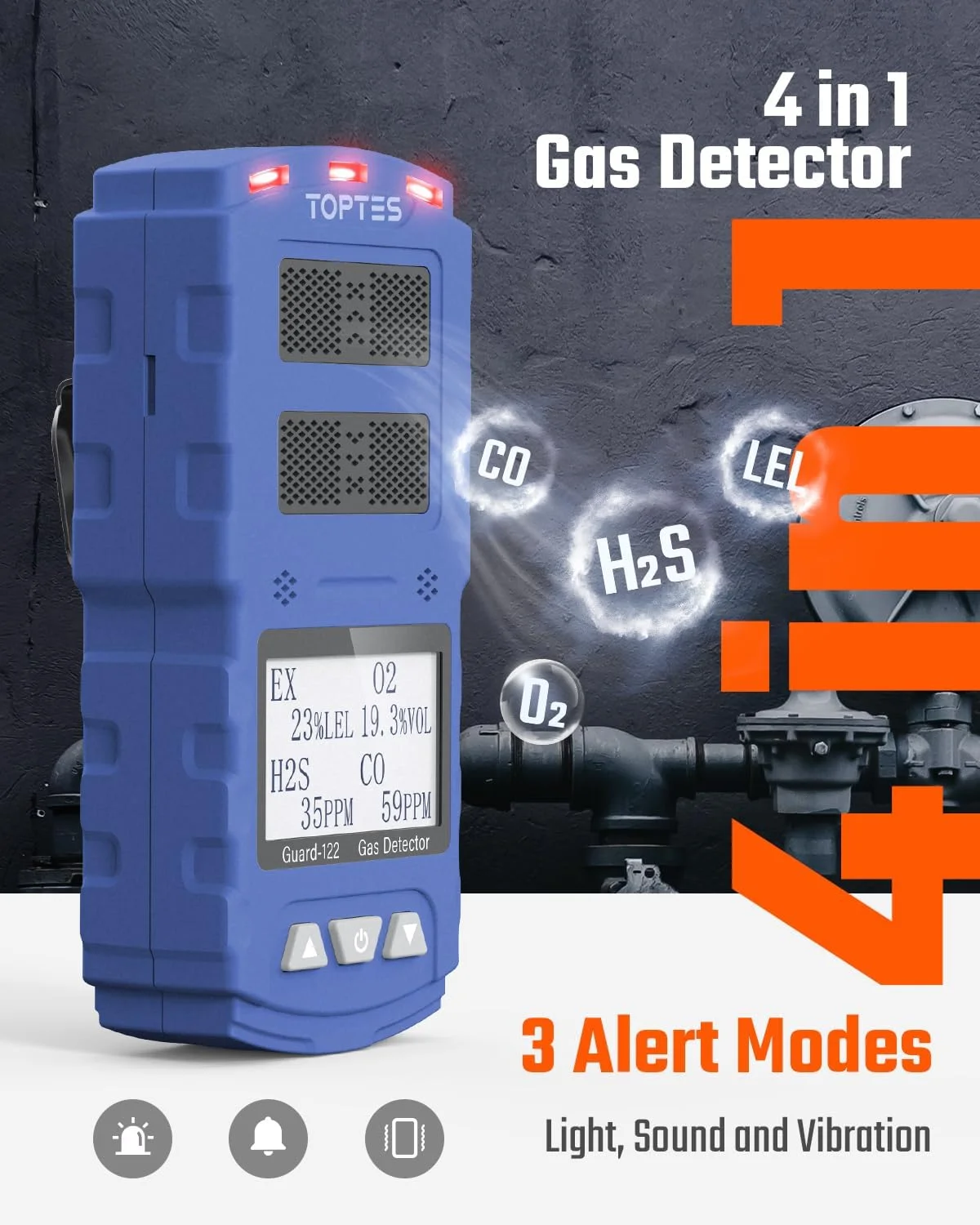 دستگاه تشخیص گاز چندگانه TopTes Guard-122 برای H2S، CO، LEL، O2، پاسخ 0.5 ثانیه، آلارم سه گانه، موقعیت سنسور در بالا برای تشخیص بدون مانع گاز، ایمنی ضد انفجار برای کار، خانه دستگاه تشخیص گاز چندگانه TopTes Guard-122 برای H2S، CO، LEL، O2، پاسخ 0.5 ثانیه، آلارم سه گانه، موقعیت سنسور در بالا برای تشخیص بدون مانع گاز، ایمنی ضد انفجار برای کار، خانه